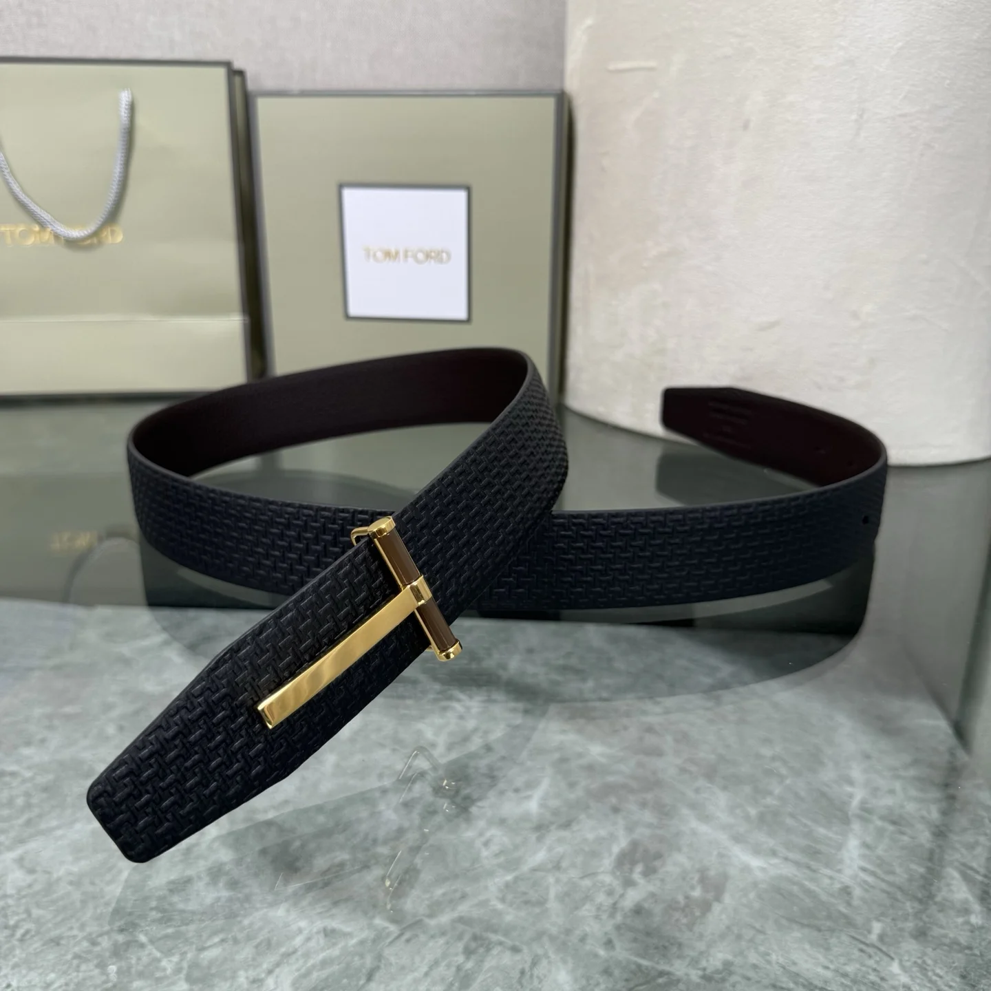 TOM FORD Belts Top-grain Leather Black-Gold A80202609070381 - Image 8