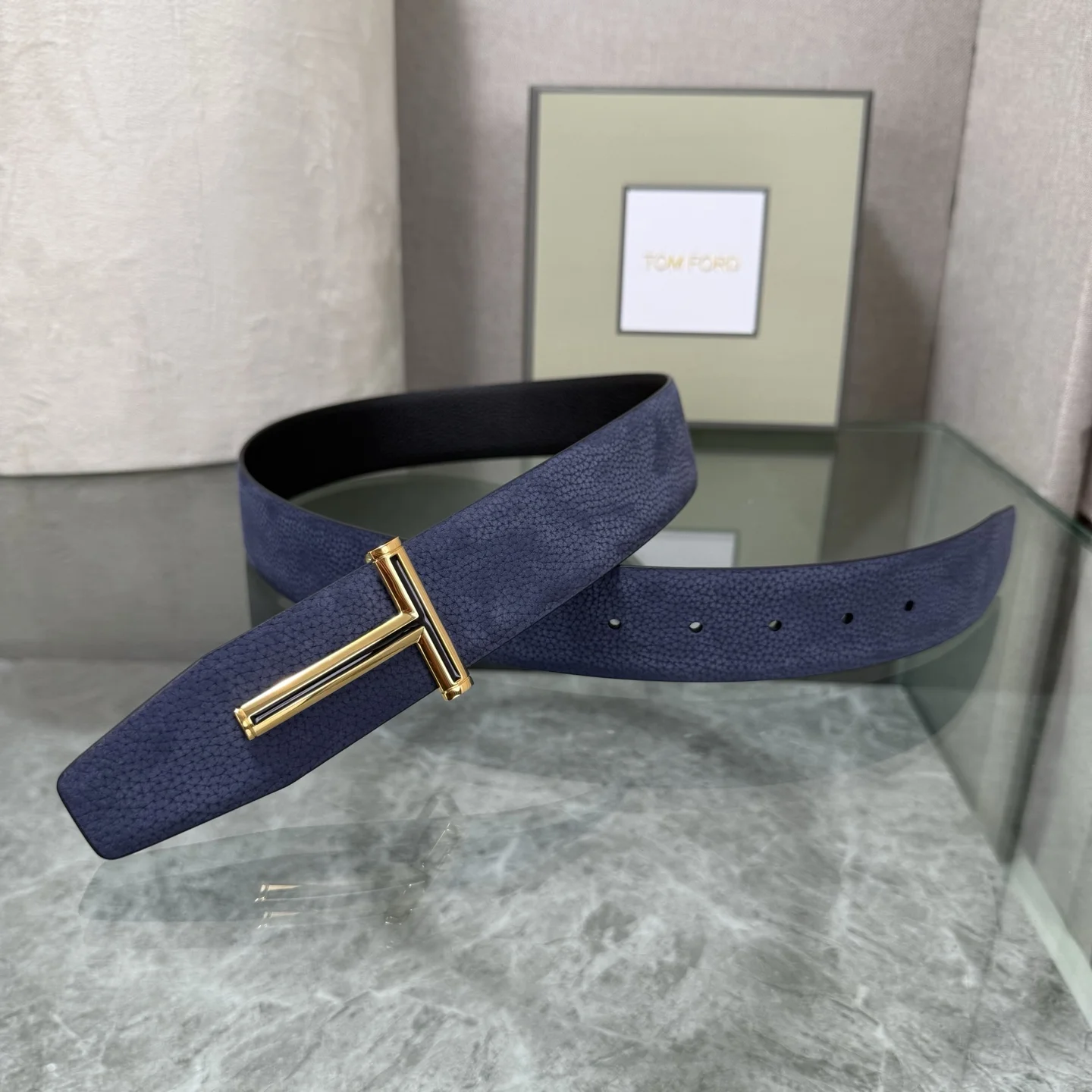 TOM FORD Belts Top-grain Leather Blue-Gold A80202609070065 - Image 4