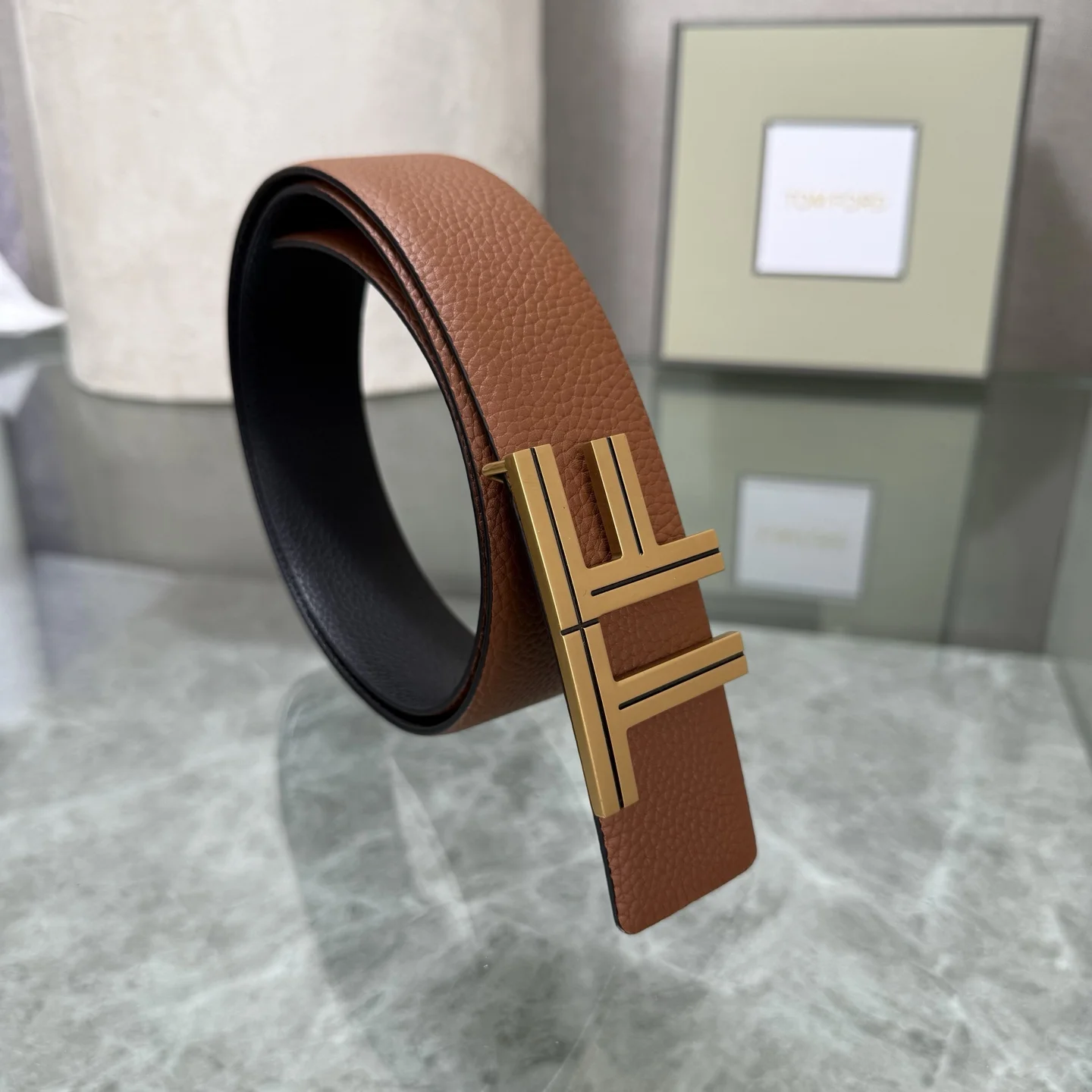 TOM FORD Belts Top-grain Leather Brown-Gold A70202609070115