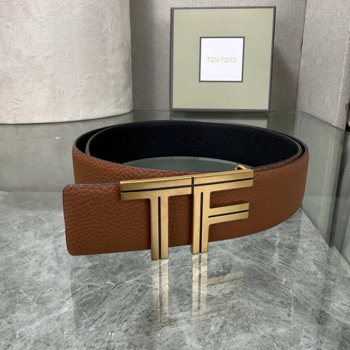 TOM FORD Belts Top-grain Leather Brown-Gold A70202609070115 - Image 2
