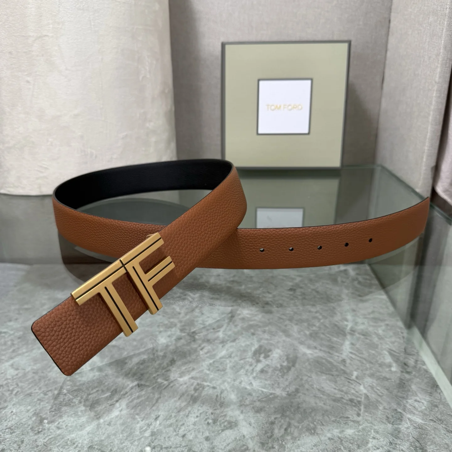 TOM FORD Belts Top-grain Leather Brown-Gold A70202609070115 - Image 4