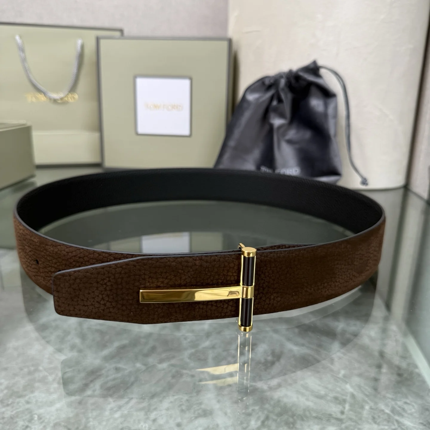 Alternative view of TOM FORD Belts Top-grain Leather Brown-Gold A70202609070386