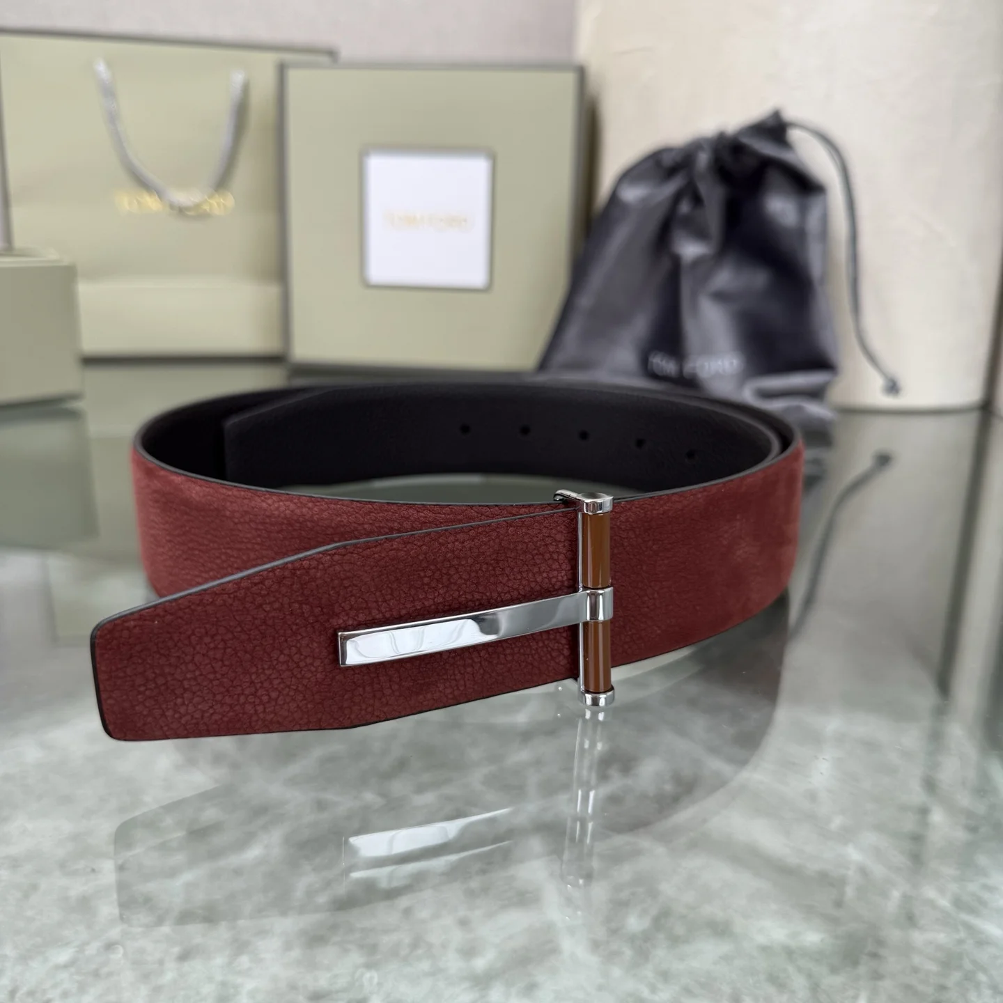 TOM FORD Belts Top-grain Leather Brown-Silver A70202609070388
