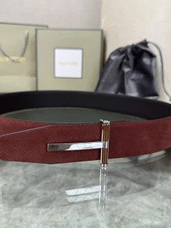 Alternative view of TOM FORD Belts Top-grain Leather Brown-Silver A70202609070388