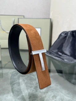 TOM FORD Belts Top-grain Leather Brown-Silver A70202609070414