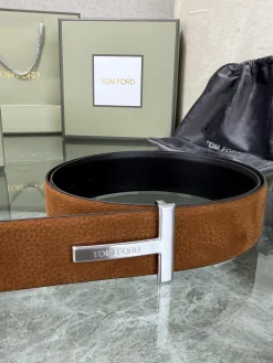 Alternative view of TOM FORD Belts Top-grain Leather Brown-Silver A70202609070414