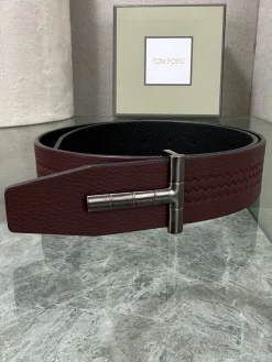 Alternative view of TOM FORD Belts Top-grain Leather Burgundy-Silver A70202609070015