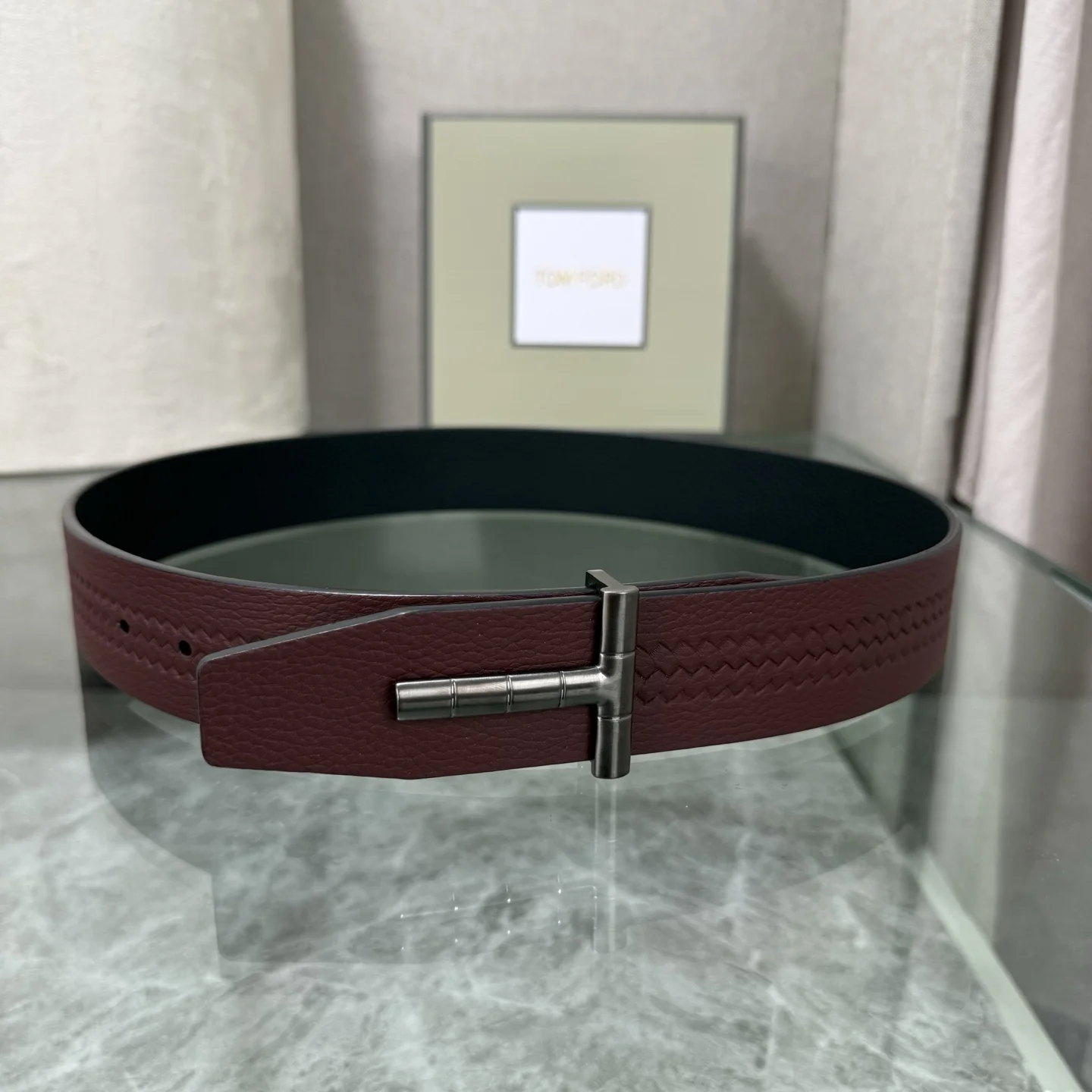 TOM FORD Belts Top-grain Leather Burgundy-Silver A70202609070015