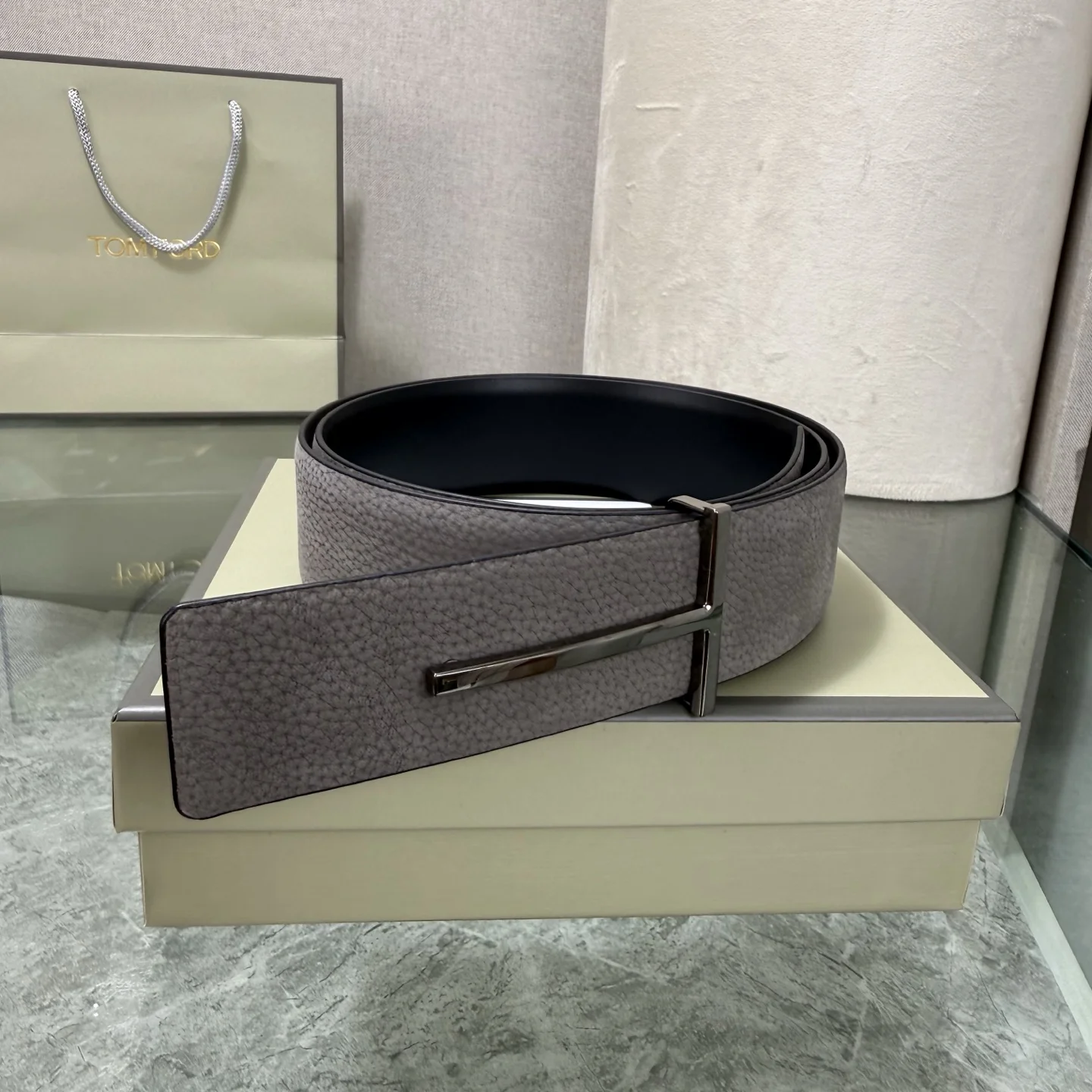 TOM FORD Belts Top-grain Leather Gray-Black A70202609070356