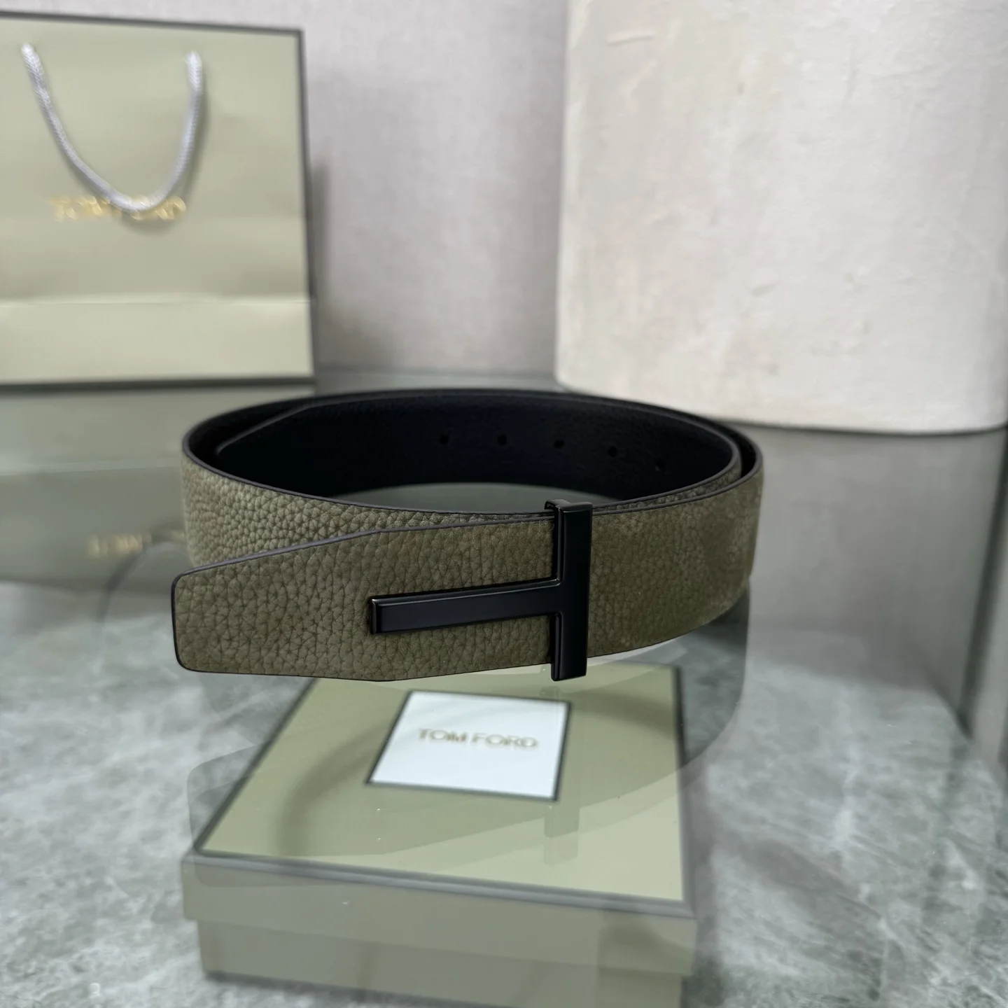 TOM FORD Belts Top-grain Leather Green-Black A70202609070320