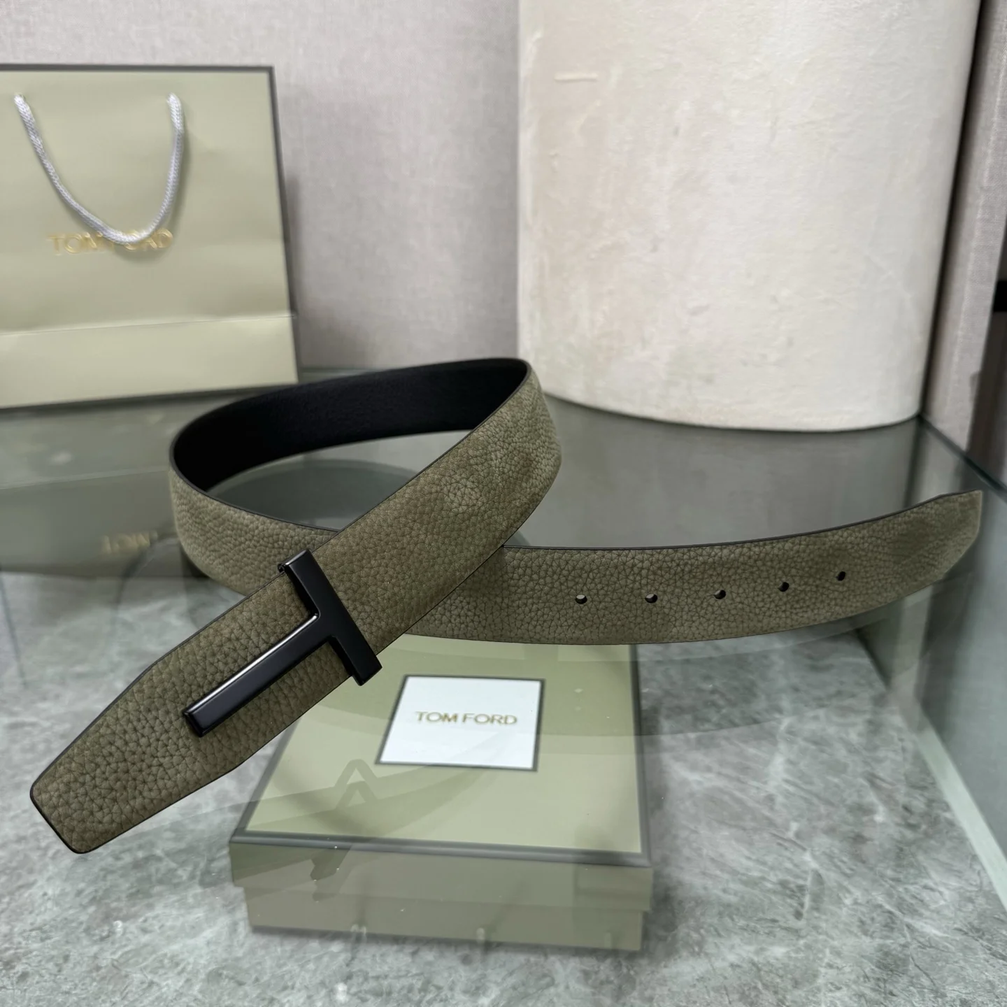 TOM FORD Belts Top-grain Leather Green-Black A70202609070320 - Image 4
