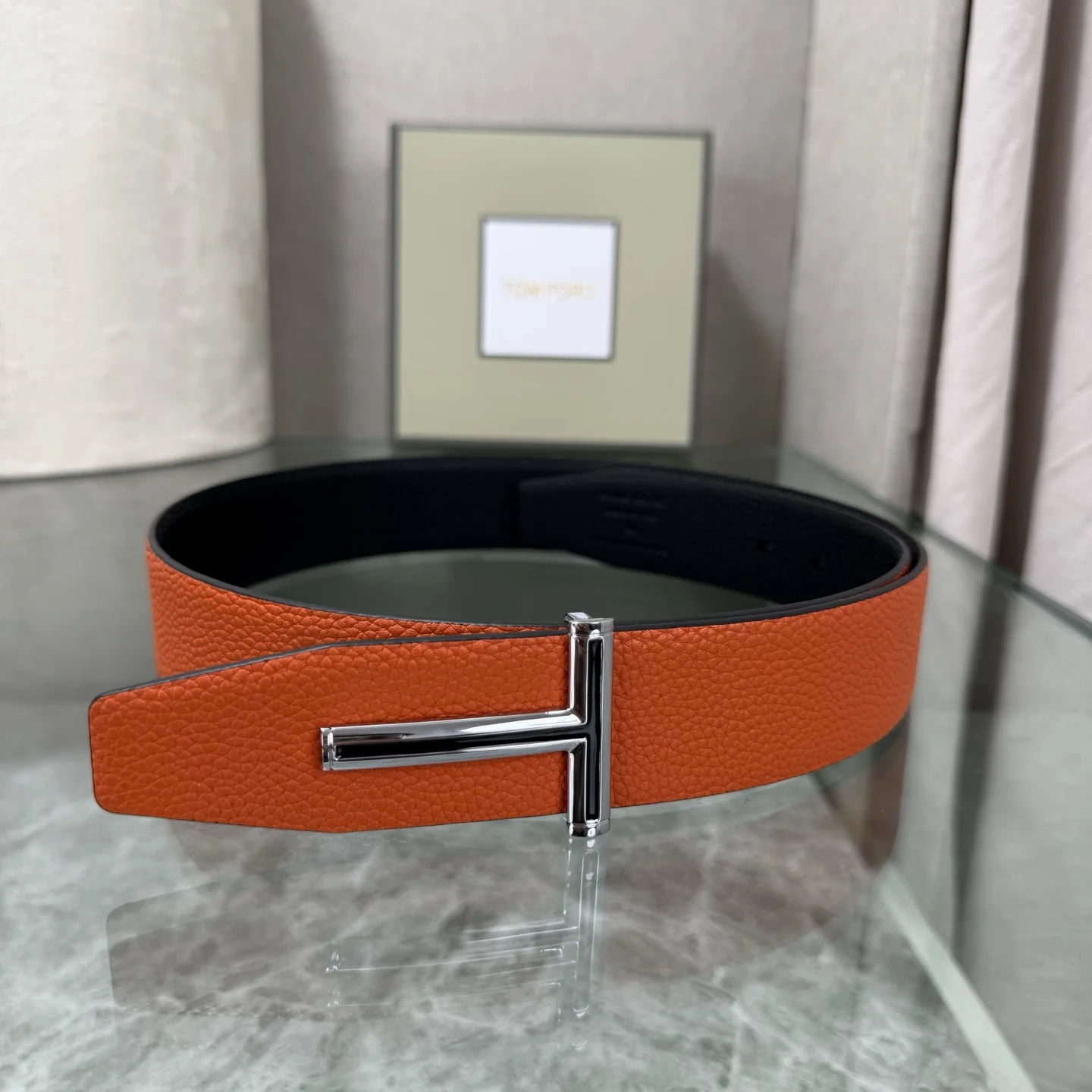TOM FORD Belts Top-grain Leather Orange-Black A70202609070071