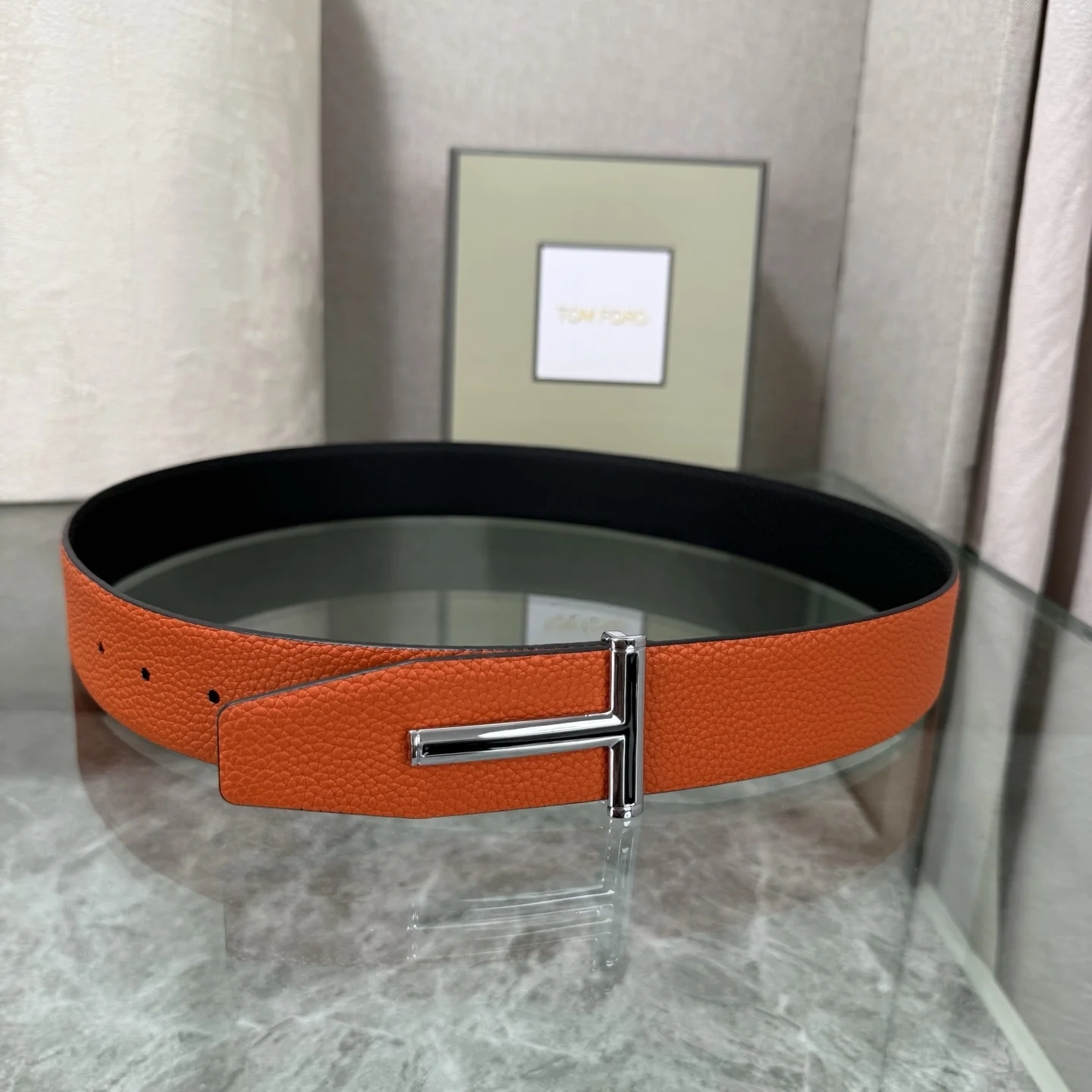 TOM FORD Belts Top-grain Leather Orange-Black A70202609070071 - Image 2