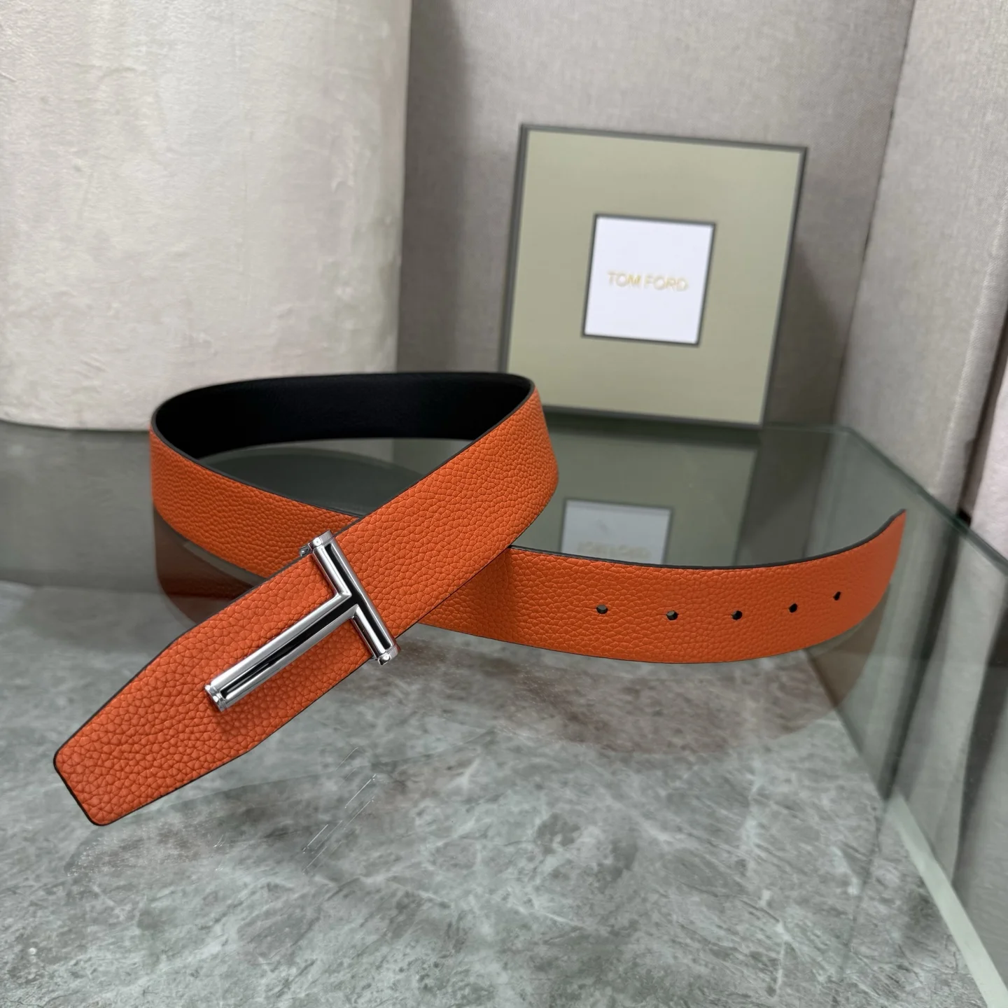 TOM FORD Belts Top-grain Leather Orange-Black A70202609070071 - Image 3