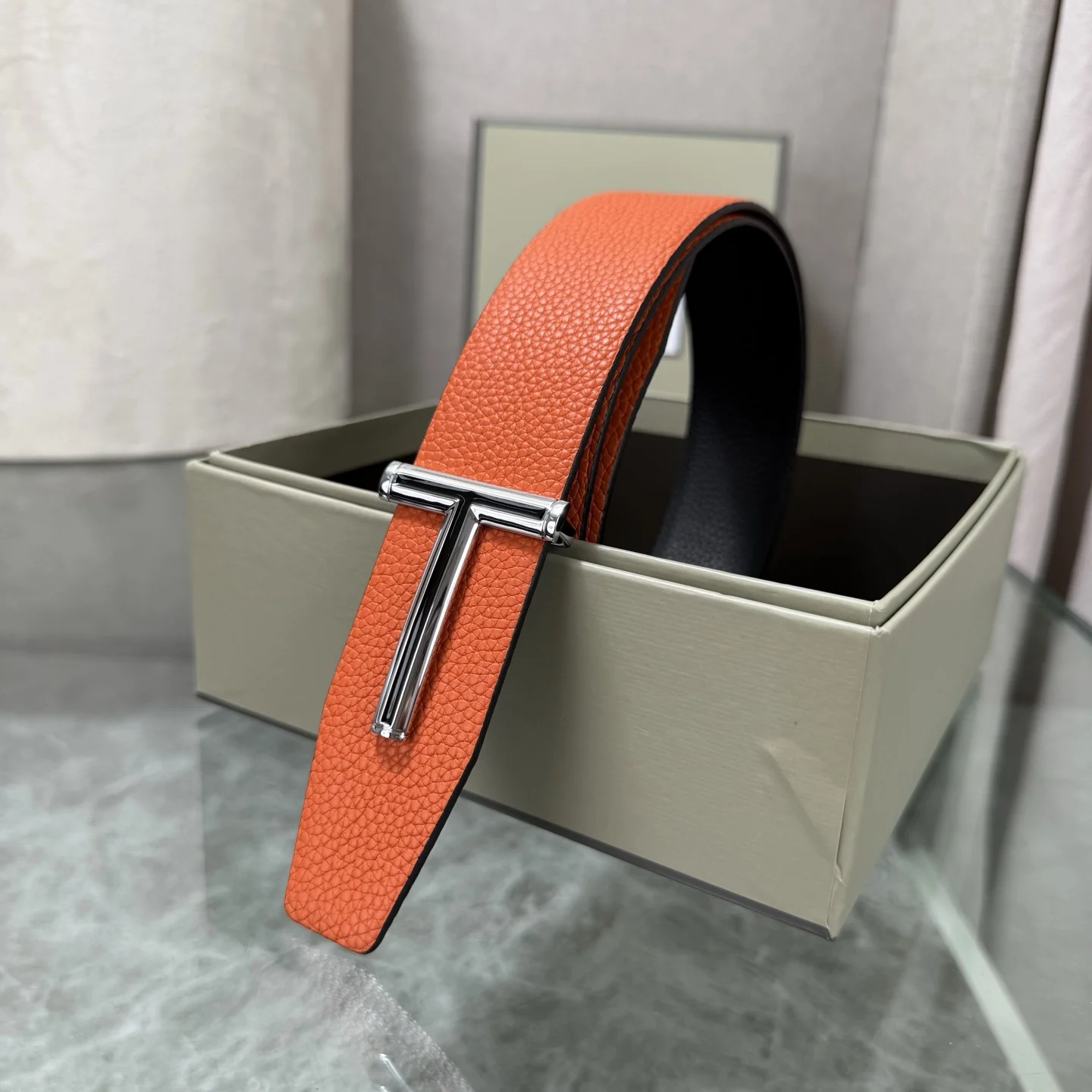 TOM FORD Belts Top-grain Leather Orange-Black A70202609070071 - Image 5