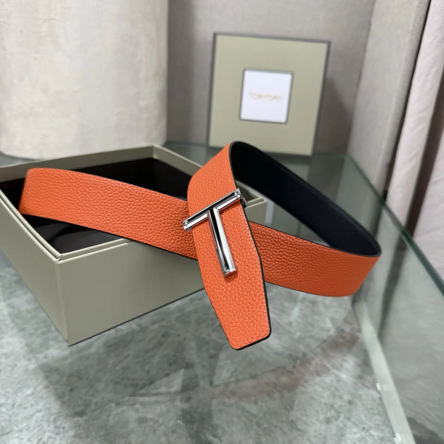 TOM FORD Belts Top-grain Leather Orange-Black A70202609070071 - Image 6