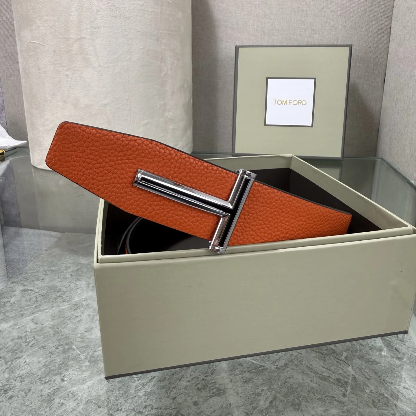 TOM FORD Belts Top-grain Leather Orange-Black A70202609070071 - Image 7