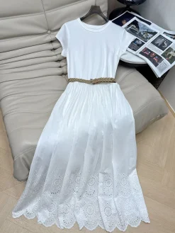 Uncategorized Dresses Cotton Linen White-Brown S-M-L C50202609063150
