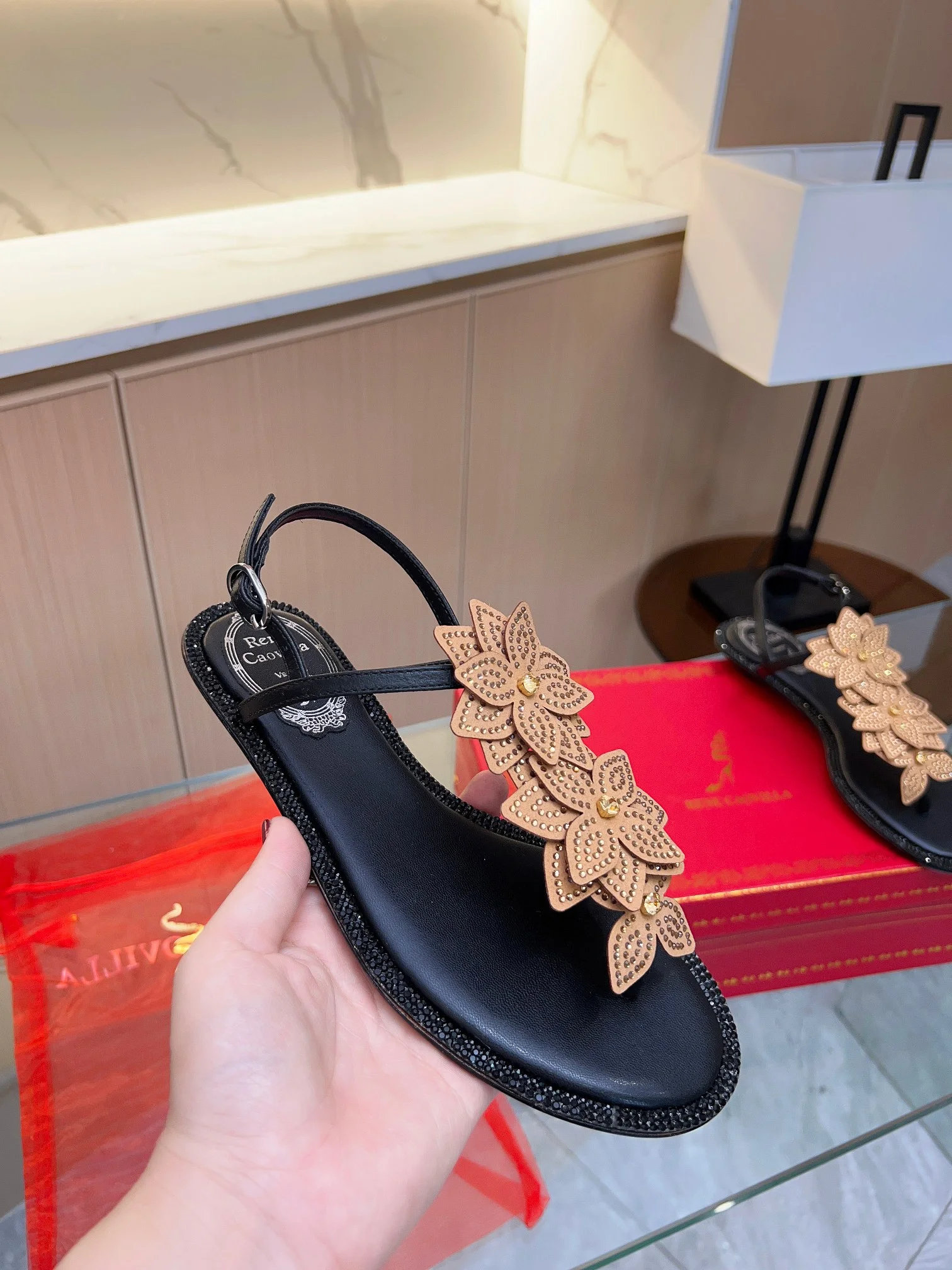 Uncategorized Sandals Crystal Leather Black-Tan EU35-39 B90202609110395 - Image 3