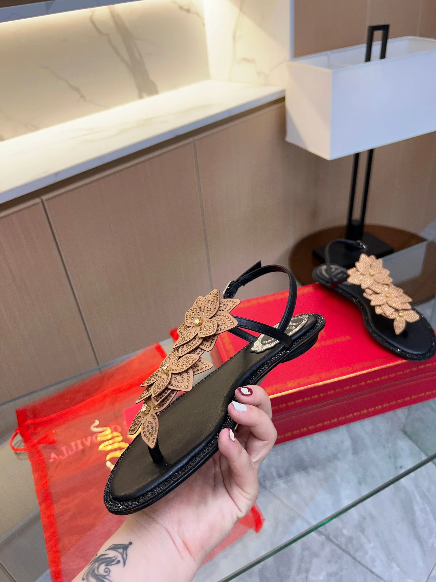 Uncategorized Sandals Crystal Leather Black-Tan EU35-39 B90202609110395 - Image 4