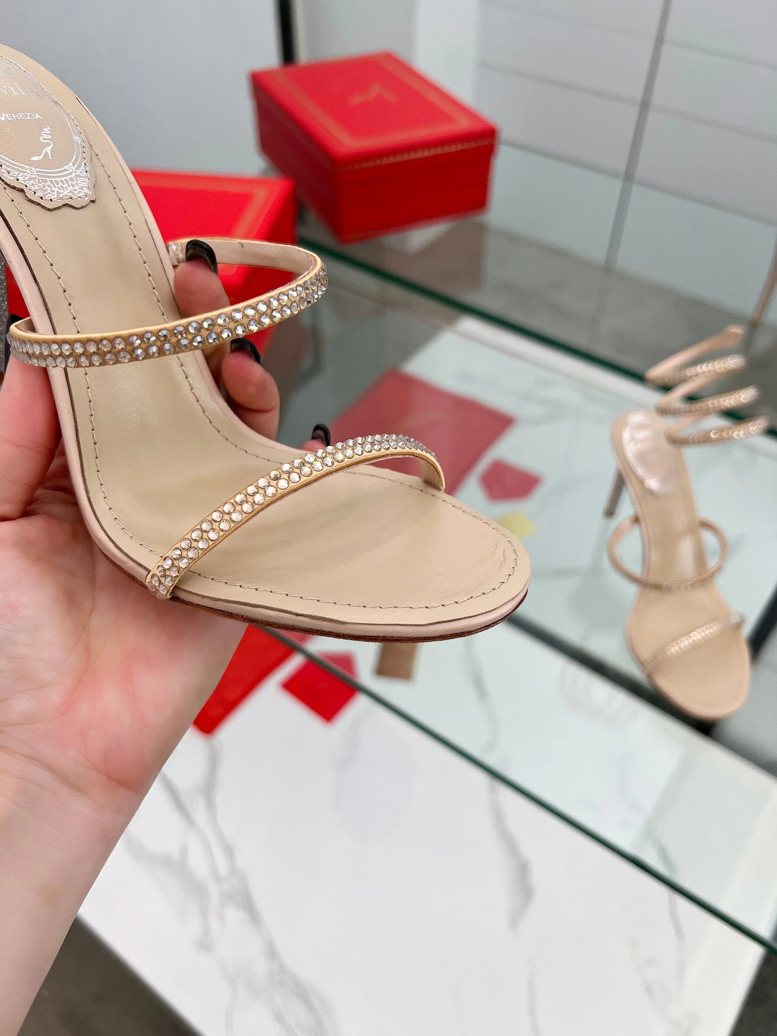 Uncategorized Sandals Silk Crystal Beige-Gold EU35-39 B90202609110330 - Image 6