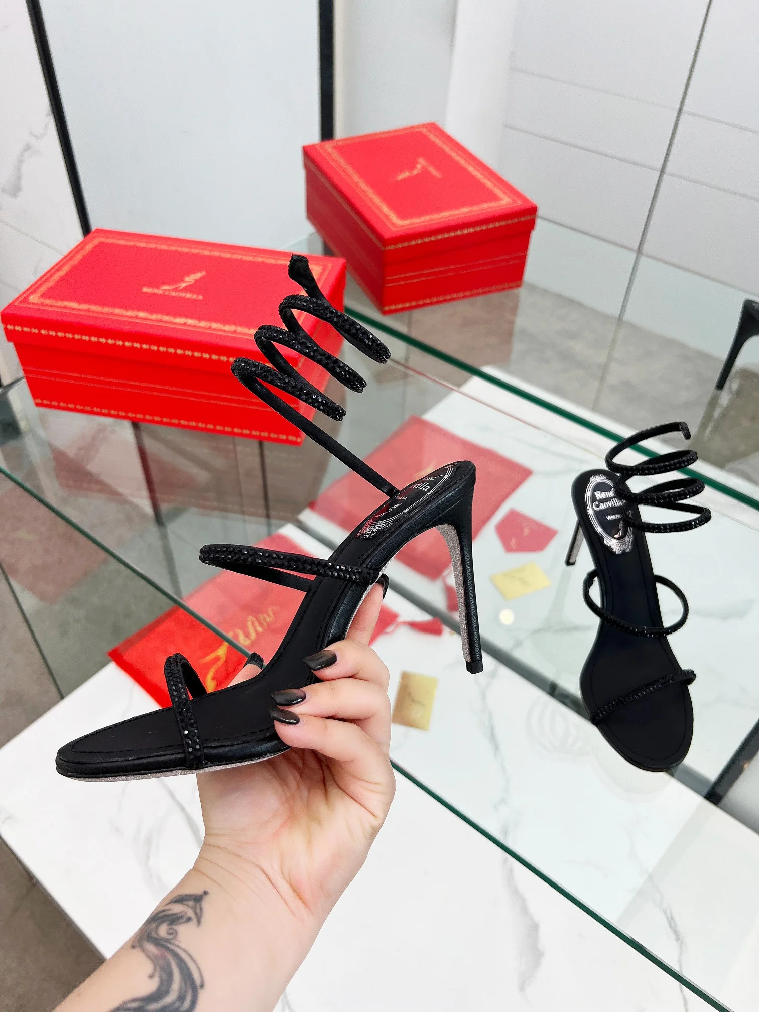 Uncategorized Sandals Silk Crystal Leather Black EU34-43 B90202609110325 - Image 3