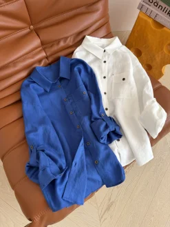 Uncategorized Shirts Linen Blue-White S-L B55202609063053