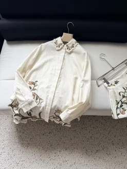 Uncategorized Shirts Linen Cream-Green S-XL E15202609062426