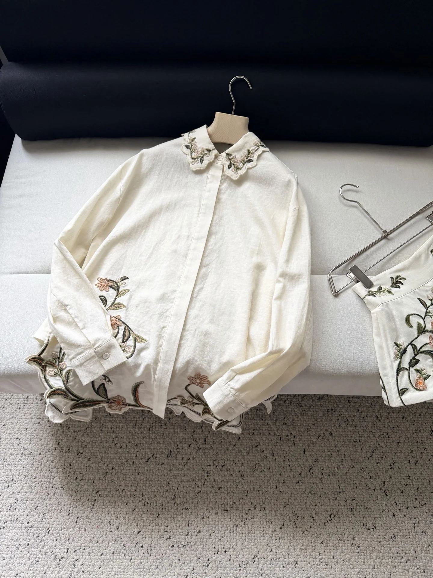 Uncategorized Shirts Linen Cream-Green S-XL E15202609062426