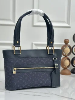 LV Totes Bags Denim and Leather Blue-Gold 24X26X9CM E50202609090379