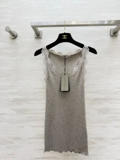Uncategorized Vests Lace Knit Gray-White S_M_L A55202609062620