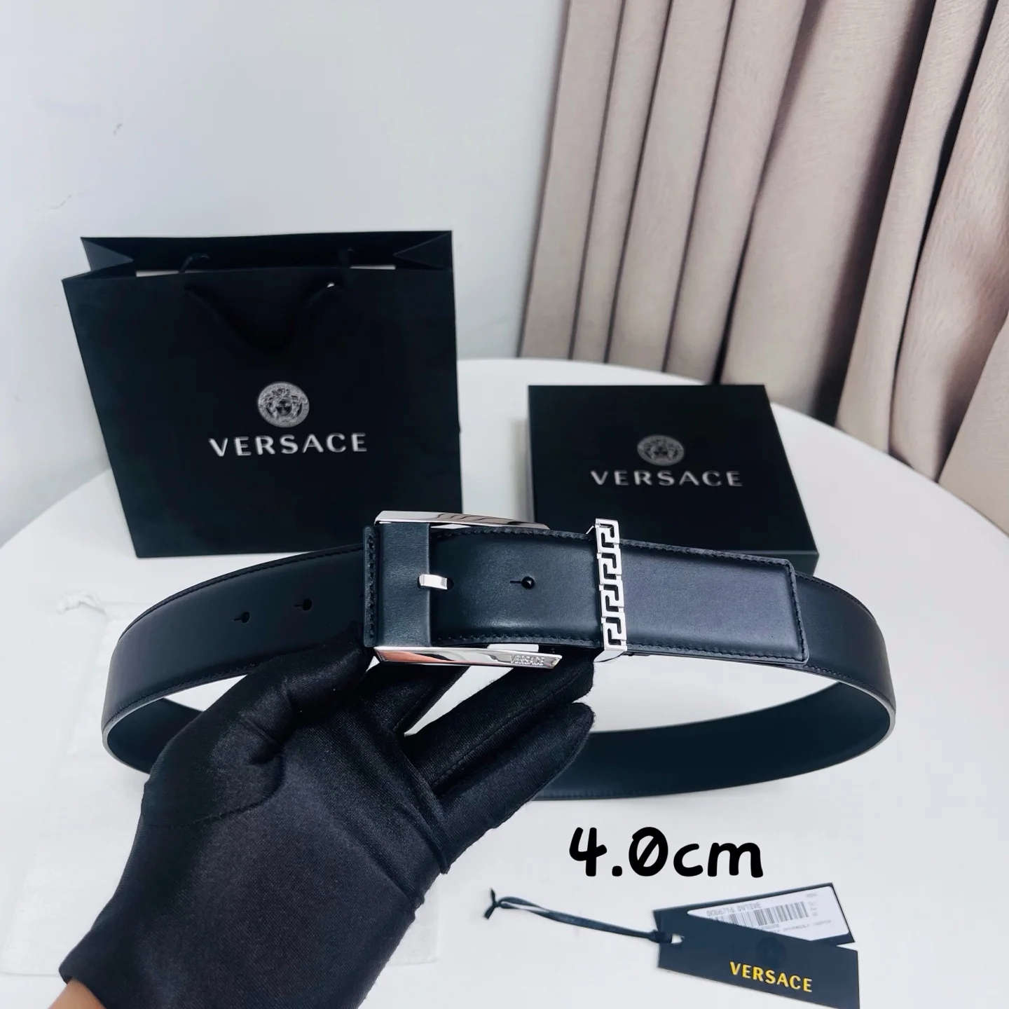 VERSACE Belts Calf Leather Black-Silver A80202609070022 - Image 7