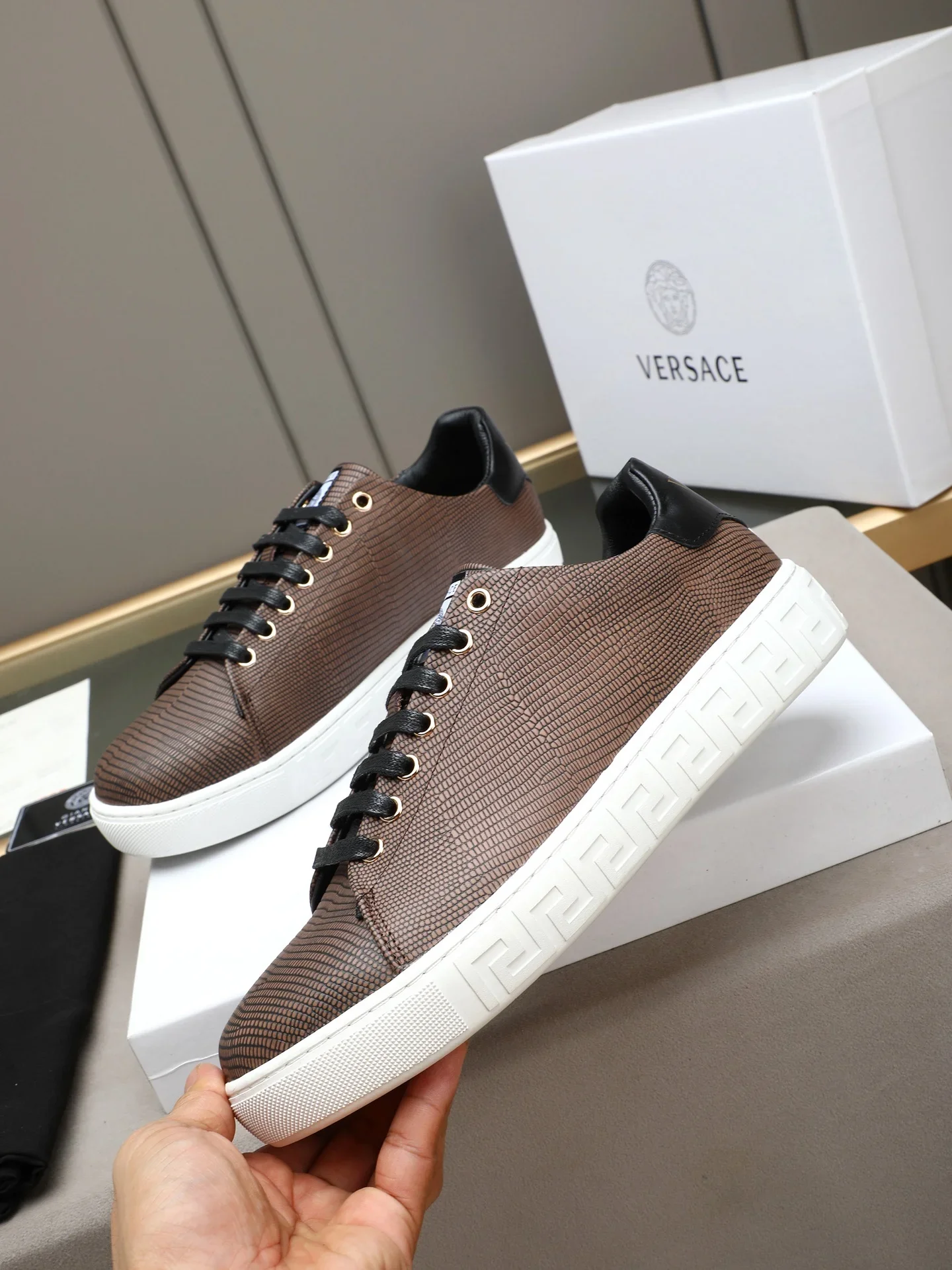 VERSACE Sneakers Calfskin Leather Brown-Black EU38-44 B10202609112038 - Image 2
