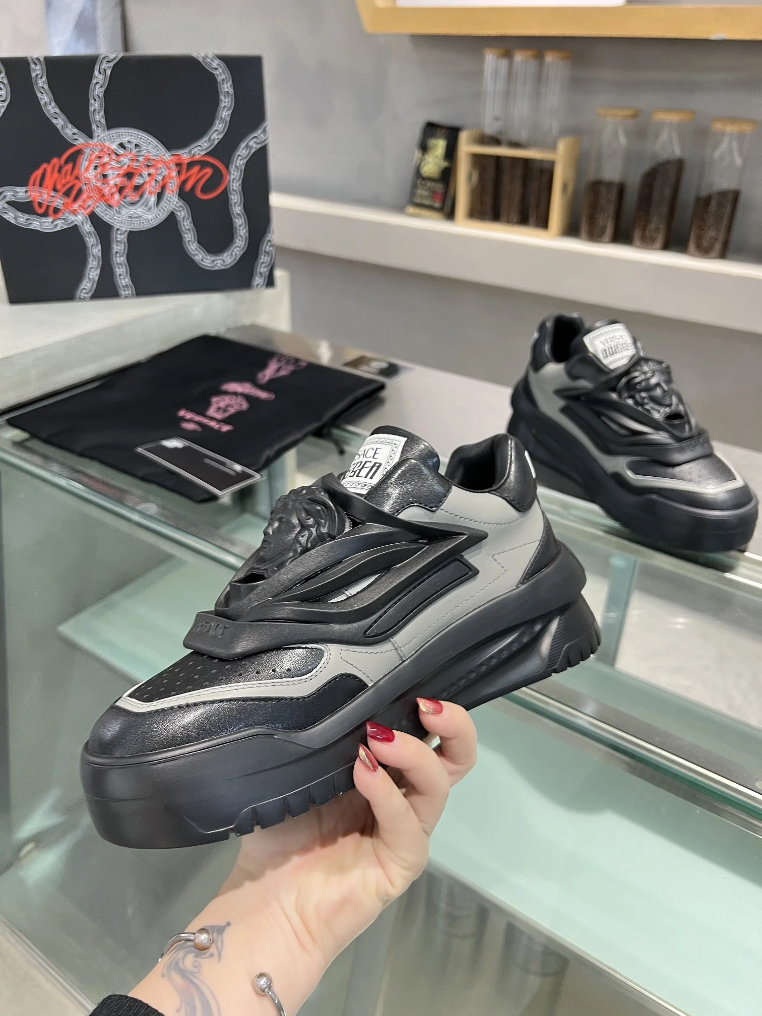 VERSACE Sneakers Leather Black-Gray EU35-46 B90202609111933 - Image 2