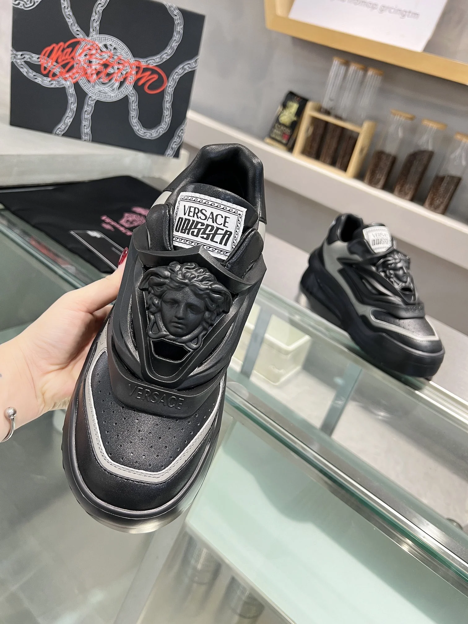 VERSACE Sneakers Leather Black-Gray EU35-46 B90202609111933 - Image 4