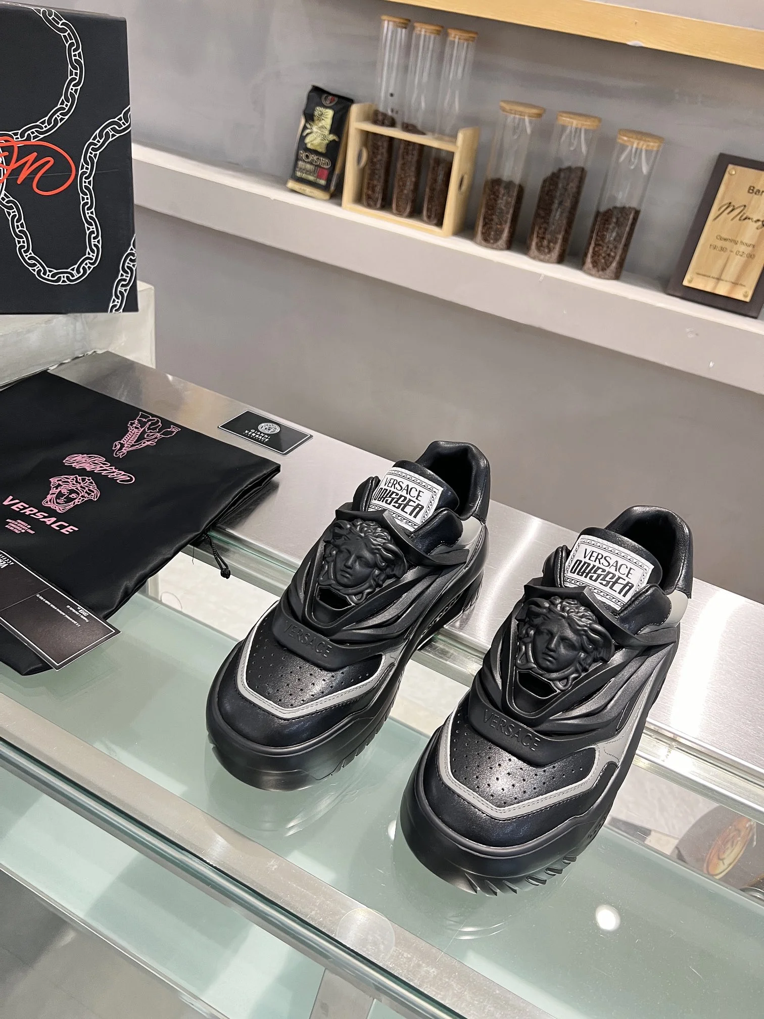 VERSACE Sneakers Leather Black-Gray EU35-46 B90202609111933 - Image 8