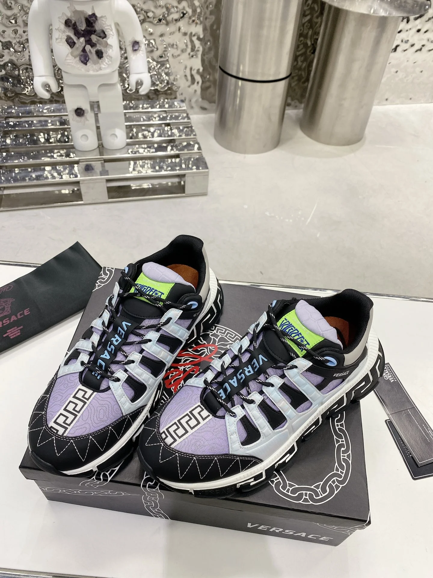 VERSACE Sneakers Leather Black-Purple EU35-46 B90202609111913 - Image 4