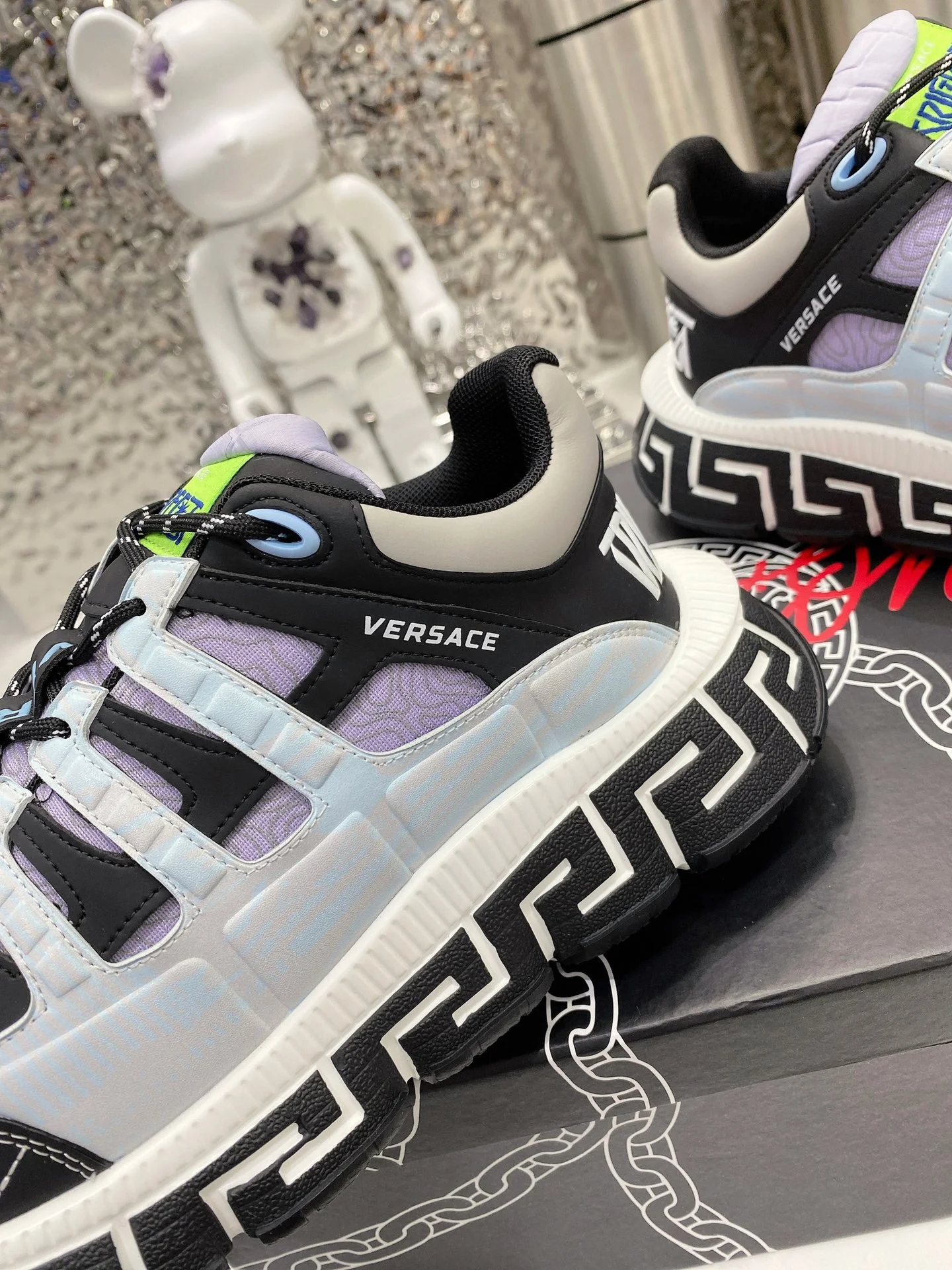 VERSACE Sneakers Leather Black-Purple EU35-46 B90202609111913 - Image 8