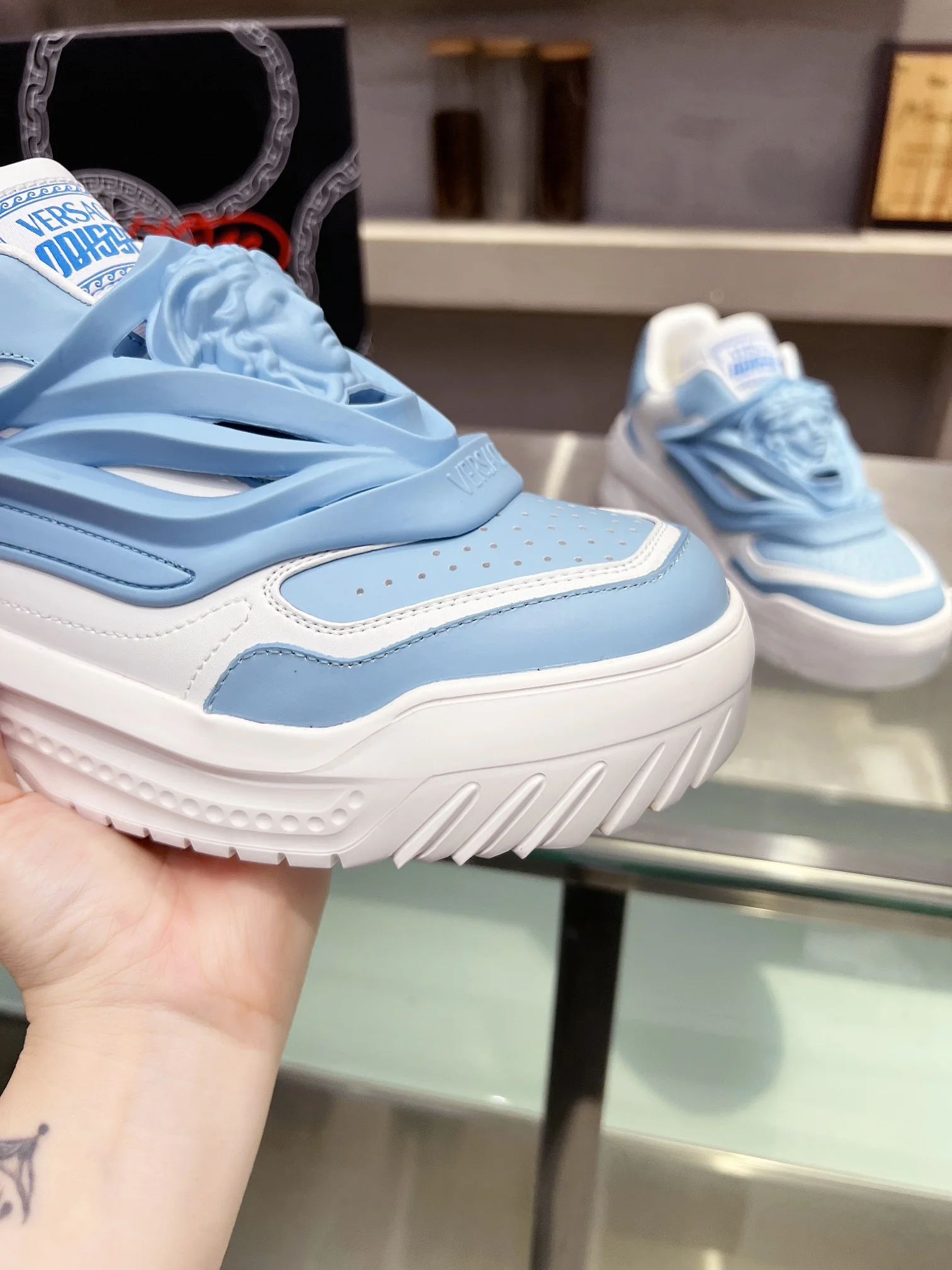 VERSACE Sneakers Leather White-Light Blue EU35-46 B90202609111934 - Image 3