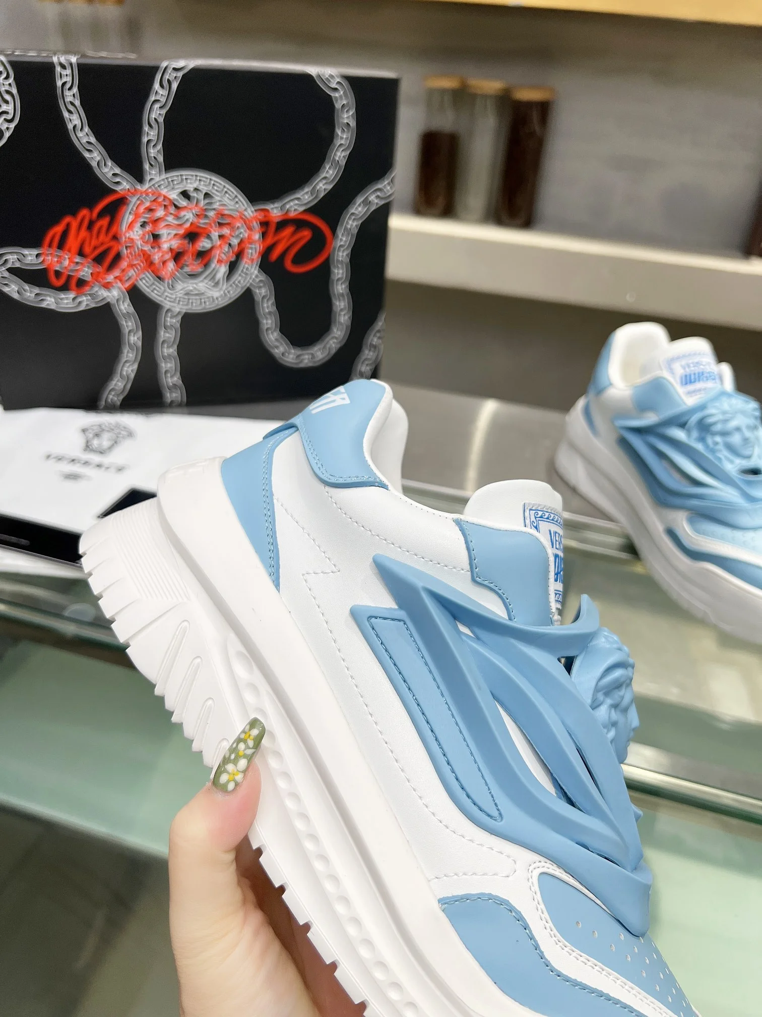 VERSACE Sneakers Leather White-Light Blue EU35-46 B90202609111934 - Image 4