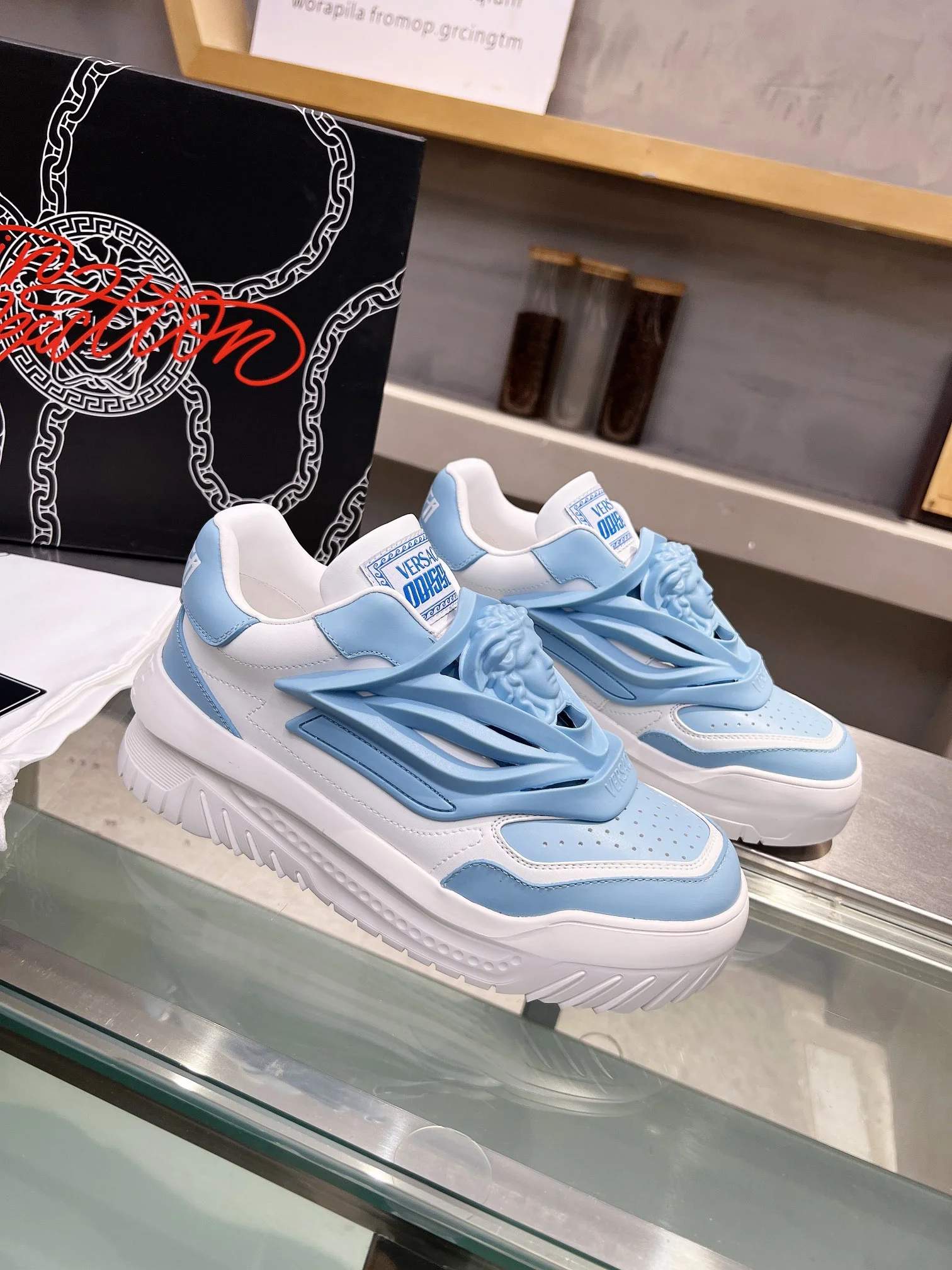 VERSACE Sneakers Leather White-Light Blue EU35-46 B90202609111934 - Image 6