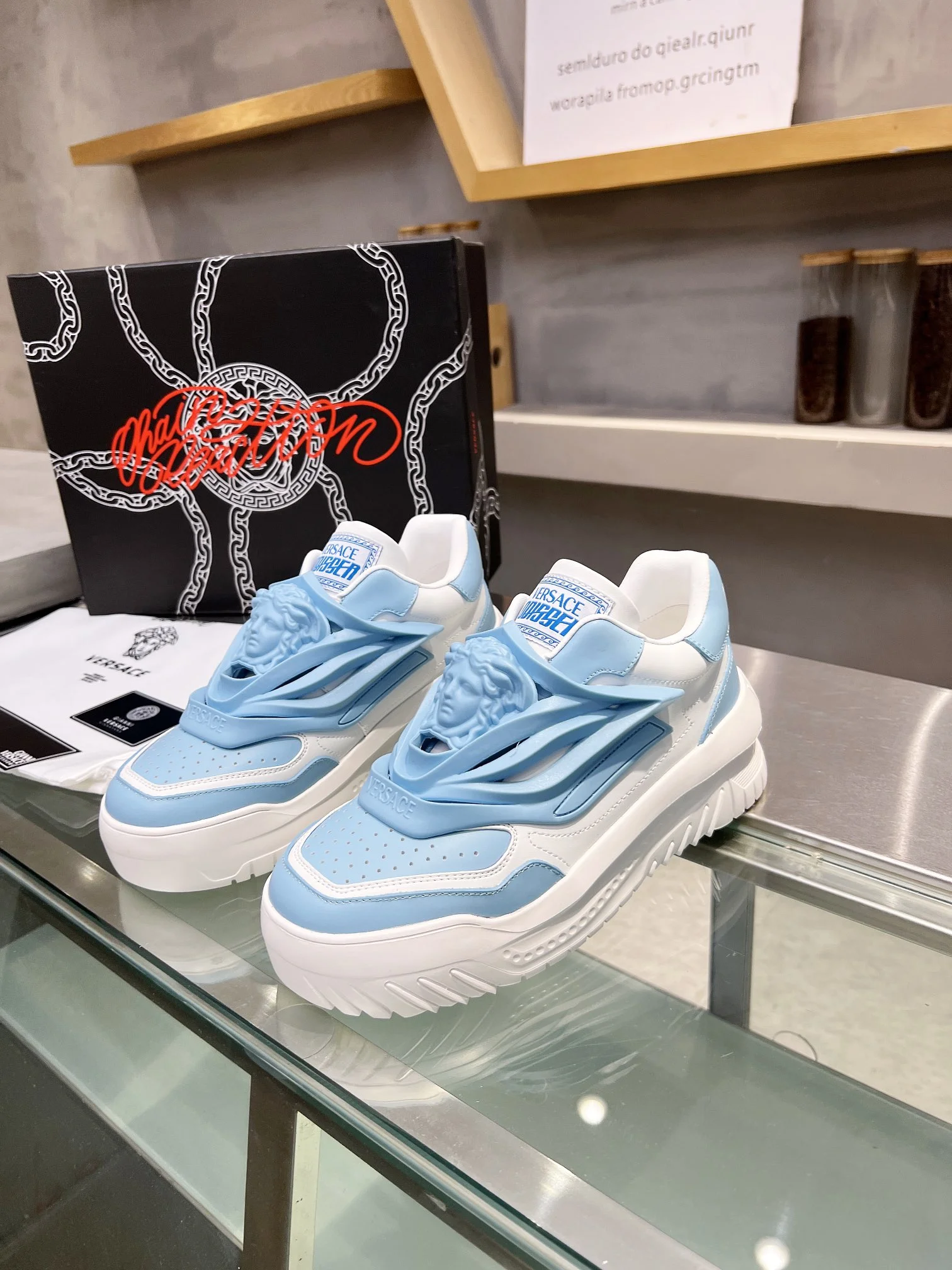 VERSACE Sneakers Leather White-Light Blue EU35-46 B90202609111934 - Image 7