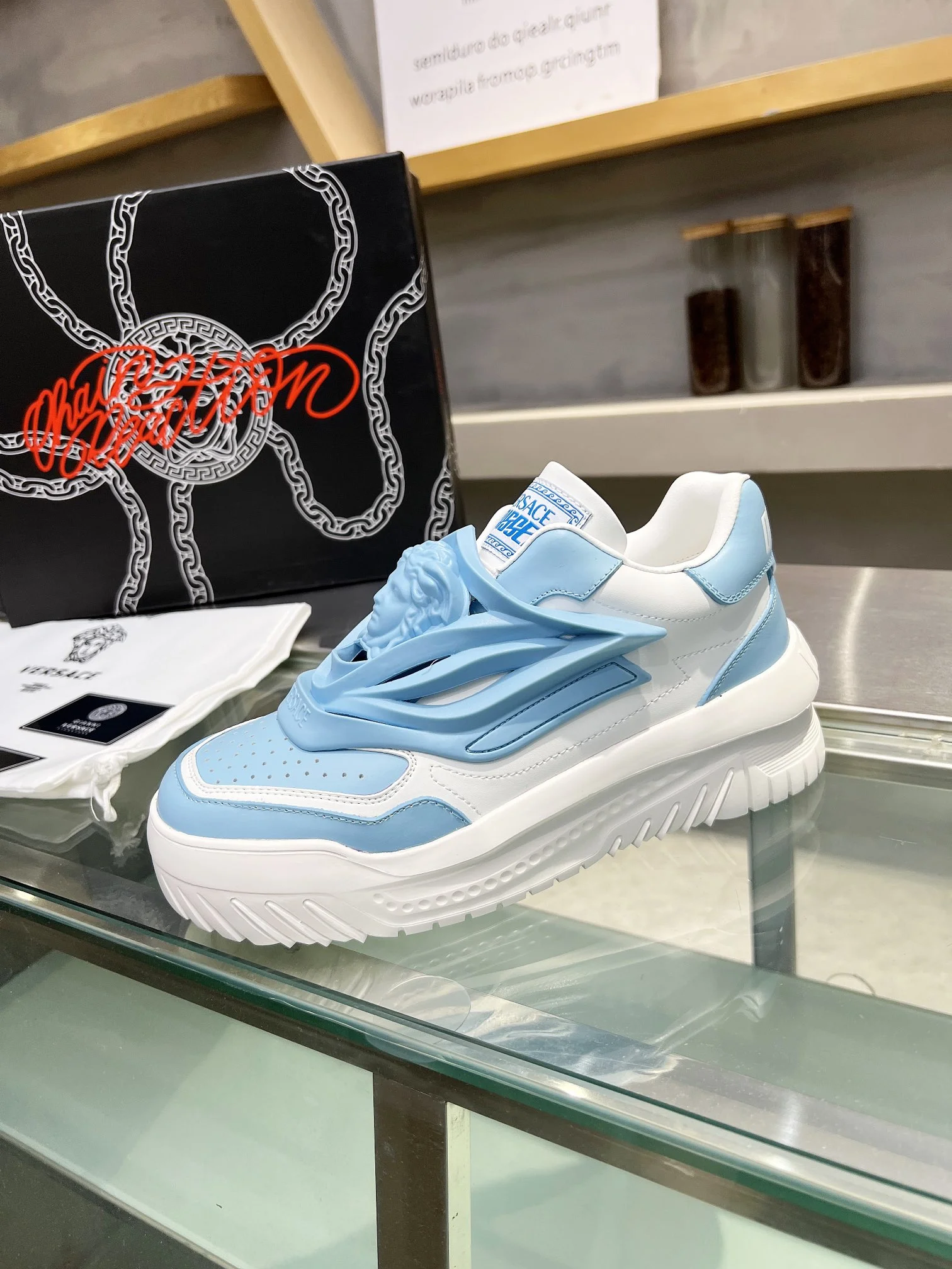 VERSACE Sneakers Leather White-Light Blue EU35-46 B90202609111934 - Image 8