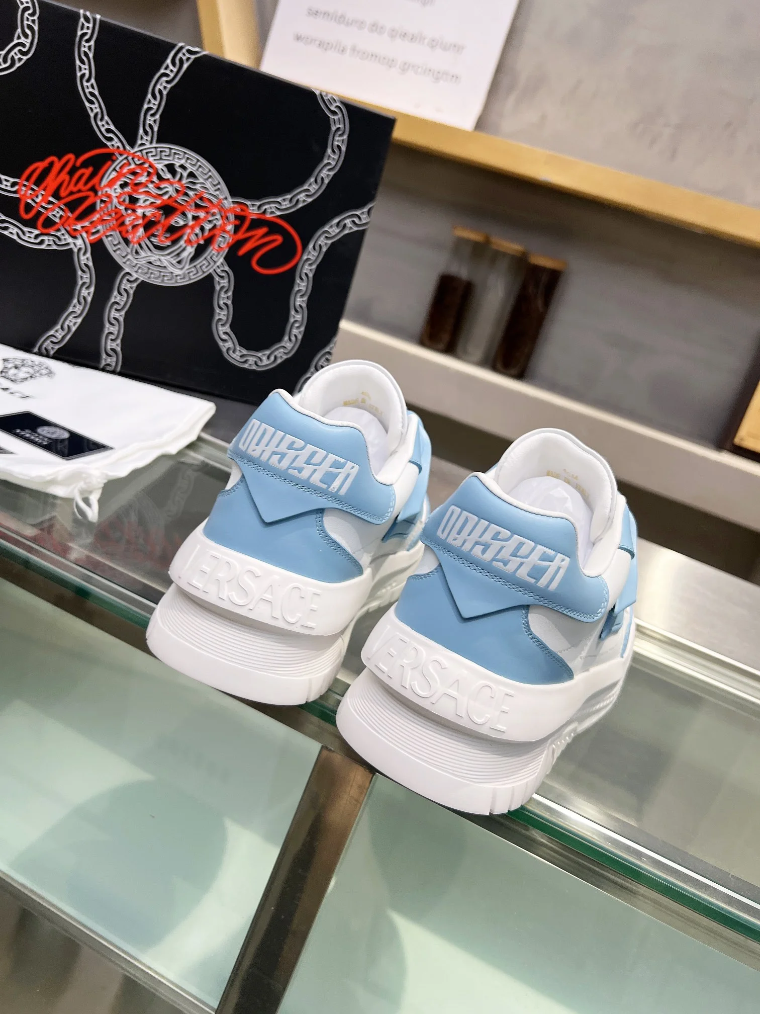 VERSACE Sneakers Leather White-Light Blue EU35-46 B90202609111934 - Image 9