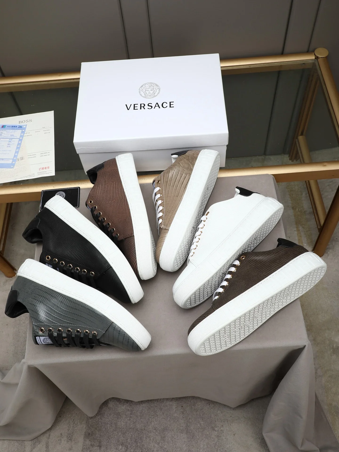 VERSACE Sneakers Lizard Embossed Calfskin Brown-Black EU38-44 B10202609112039 - Image 9