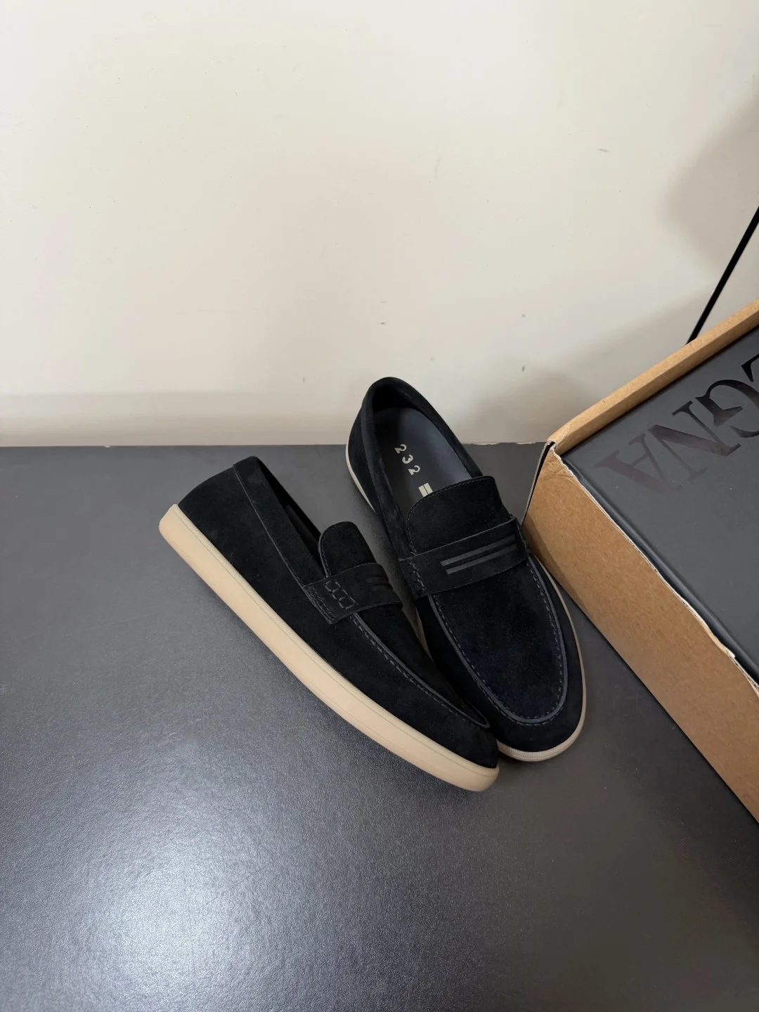 ZEGNA Loafers Suede Leather Black-Beige EU39-45 C50202609110765 - Image 5