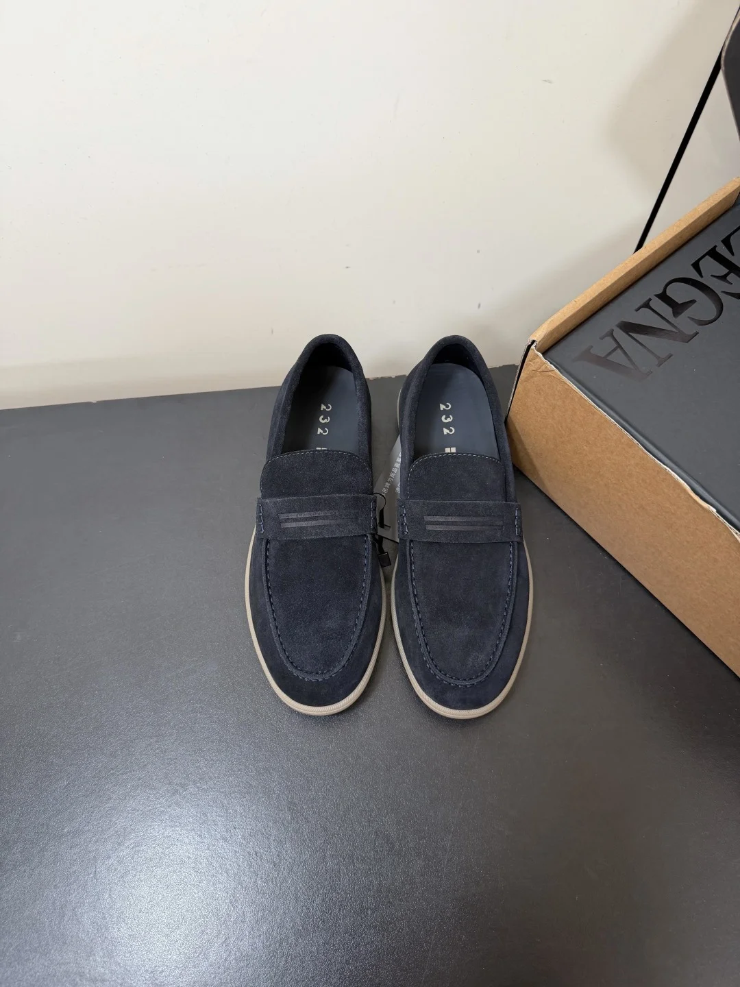 ZEGNA Loafers Suede Leather Blue-Beige EU39-45 C50202609110766