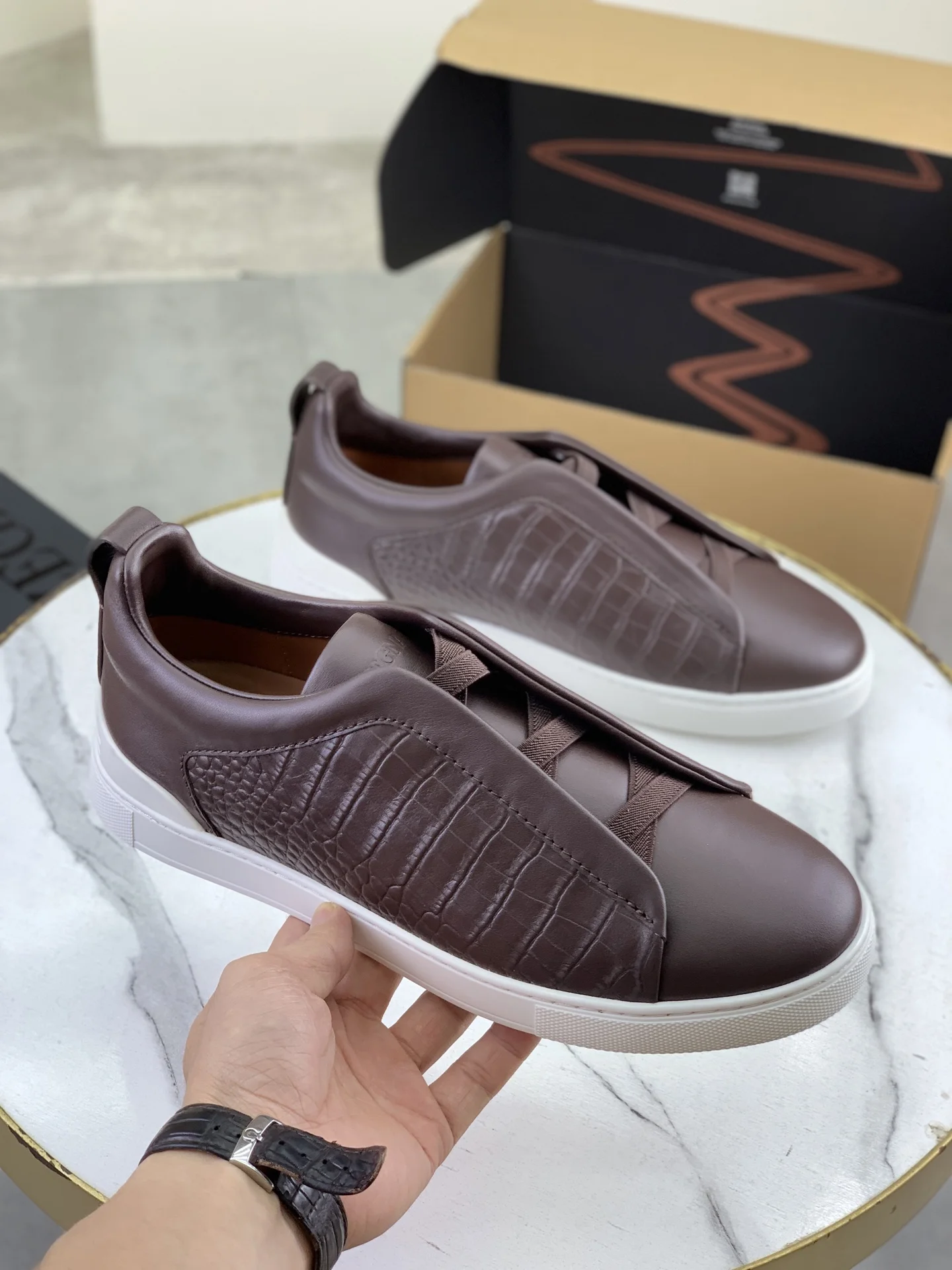 ZEGNA Sneakers Canvas Rubber Brown-White EU39-44 D60202609110938 - Image 3