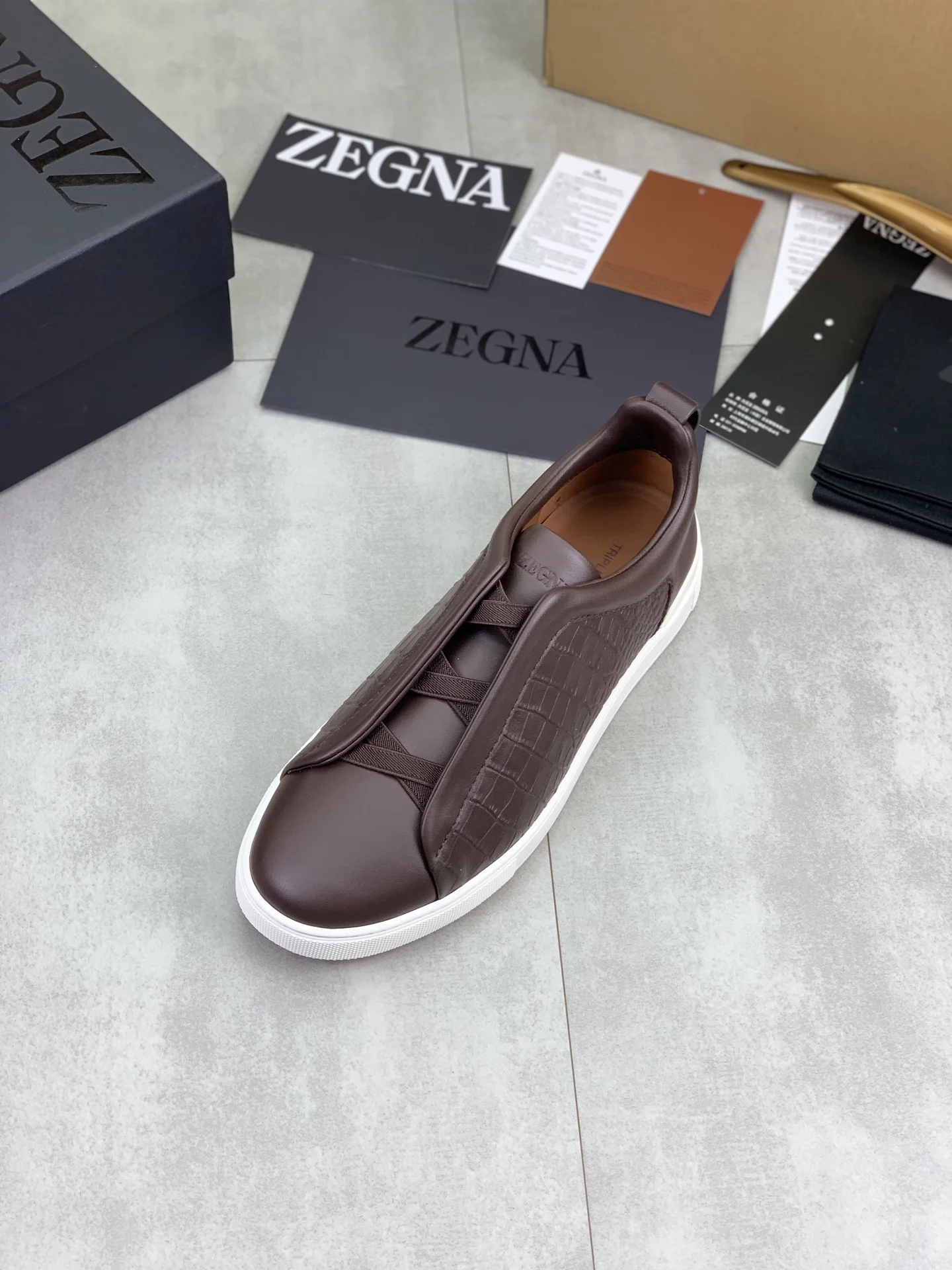 ZEGNA Sneakers Canvas Rubber Brown-White EU39-44 D60202609110938 - Image 4