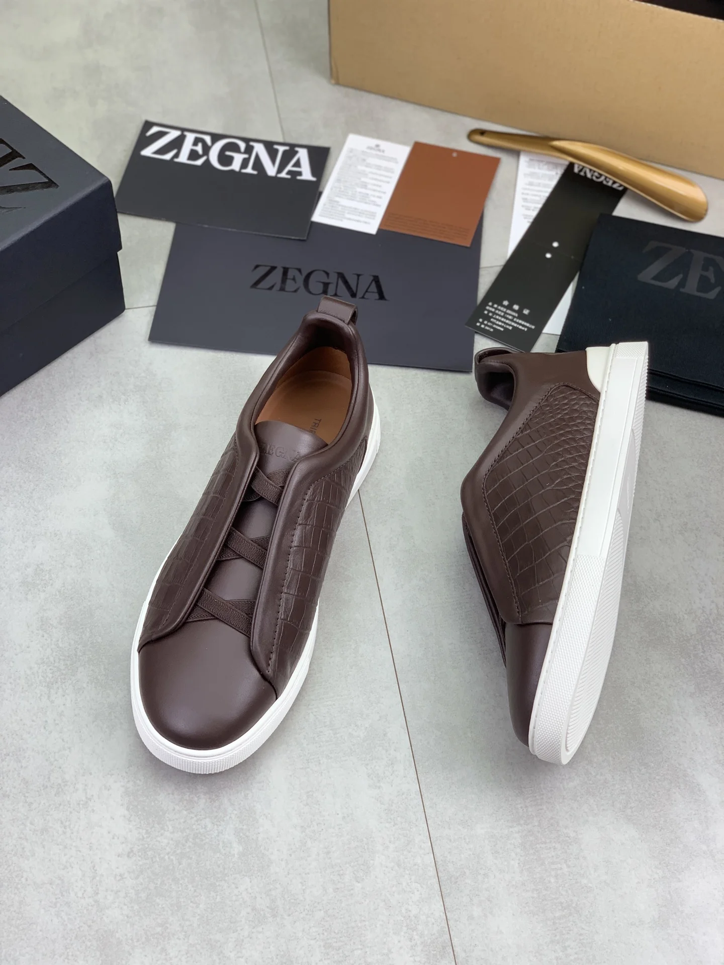 ZEGNA Sneakers Canvas Rubber Brown-White EU39-44 D60202609110938 - Image 5